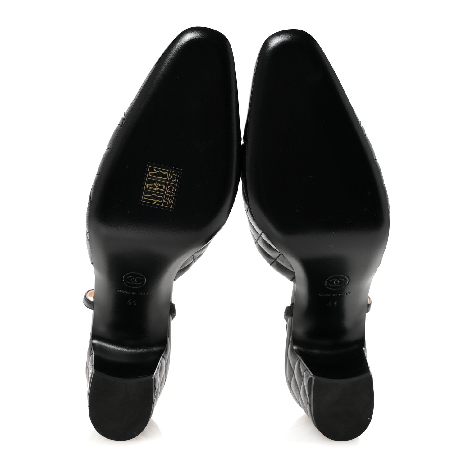 Lambskin Patent Calfskin Quilted Cap Toe CC Slingback Pumps 41 Black
