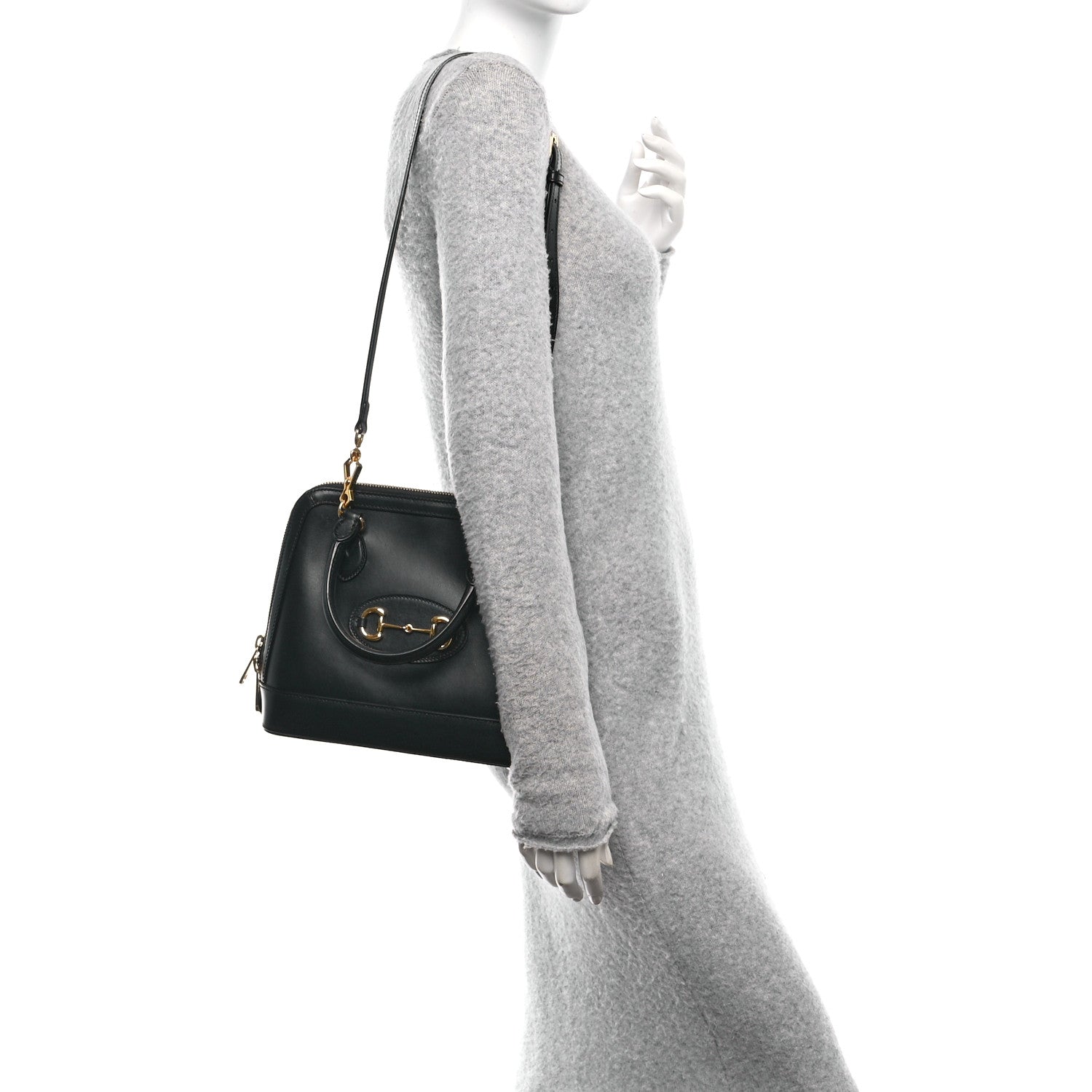 Boarded Plutone Calfskin Small Horsebit 1955 Top Handle Bag Black