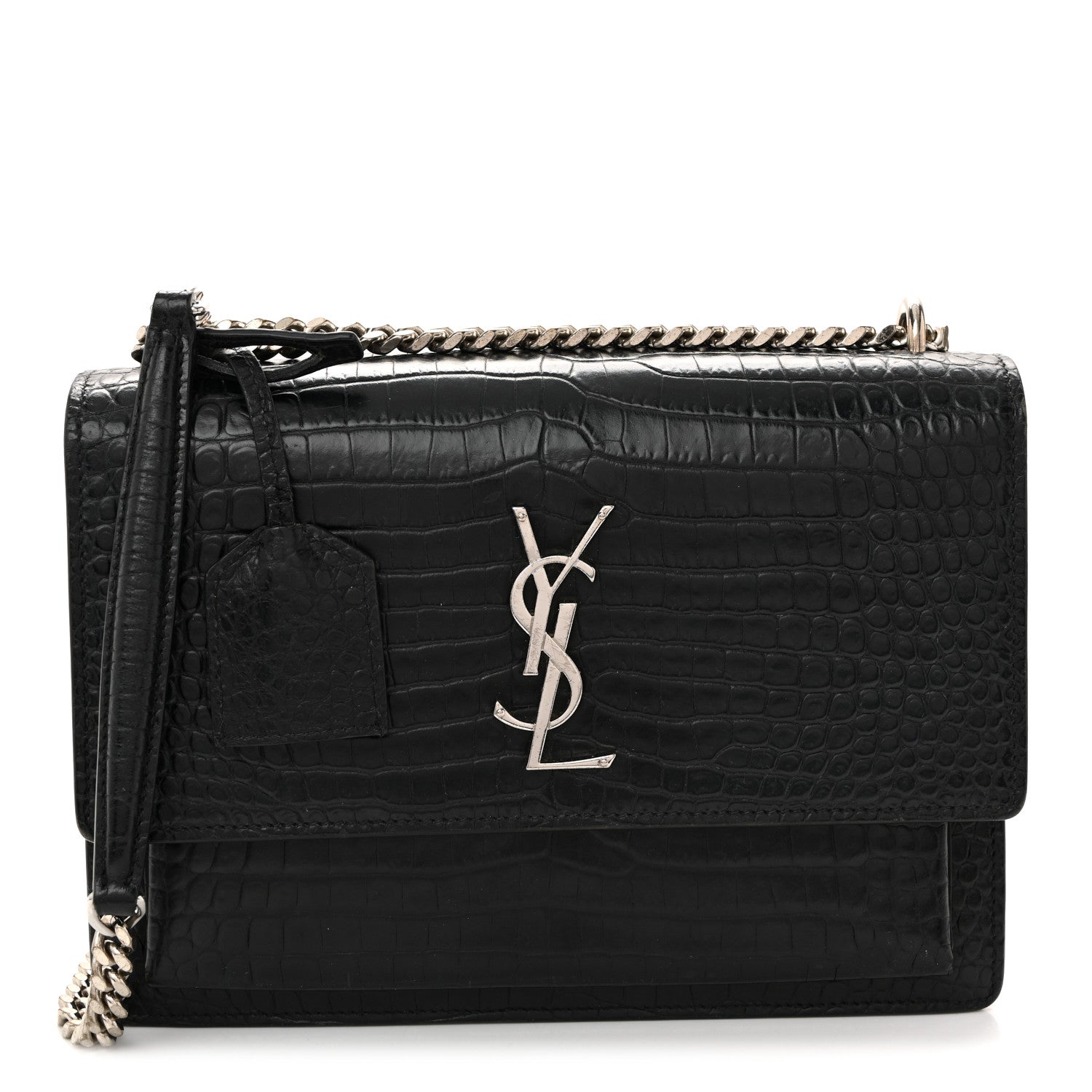 Calfskin Crocodile Embossed Medium Monogram Sunset Black