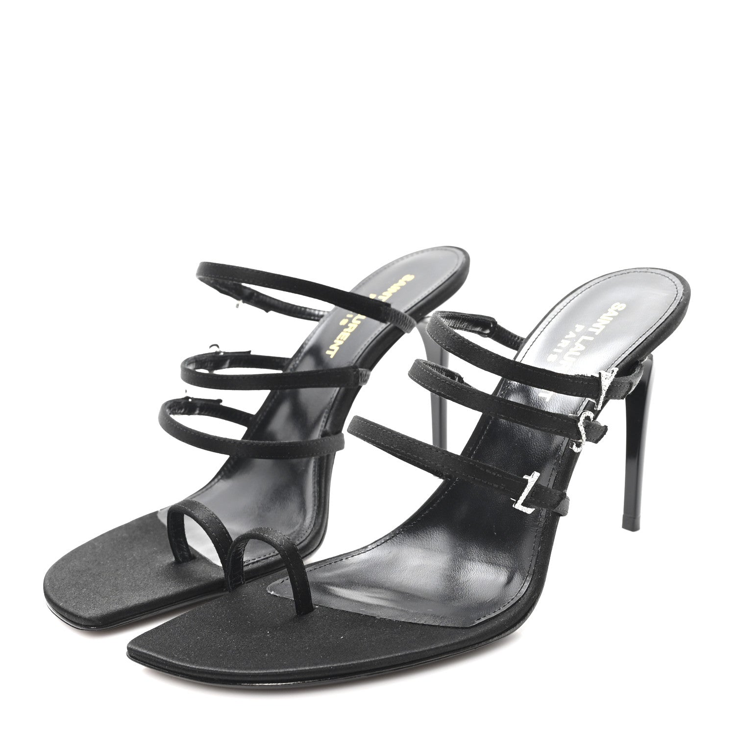 Crepe Satin Crystal Logo Jerry 110 Ankle Strap Sandals 38.5 Black