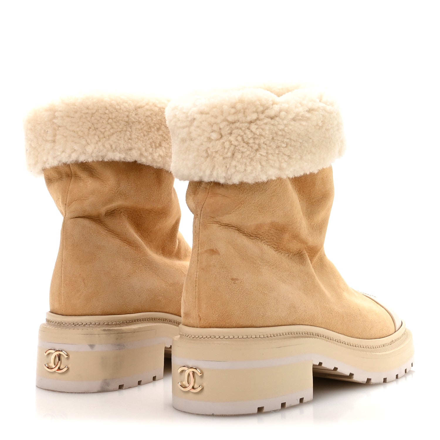 Suede Shearling Cap Toe Short Boots 38 Beige