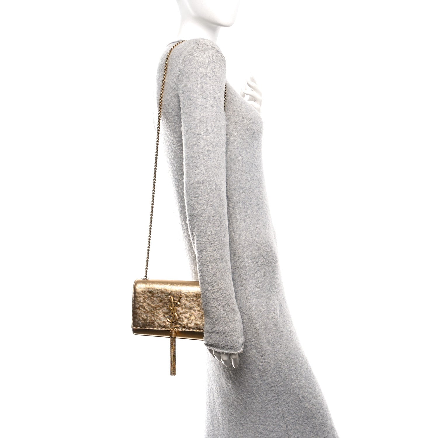 Metallic Calfskin Small Classic Monogram Kate Tassel Satchel Gold