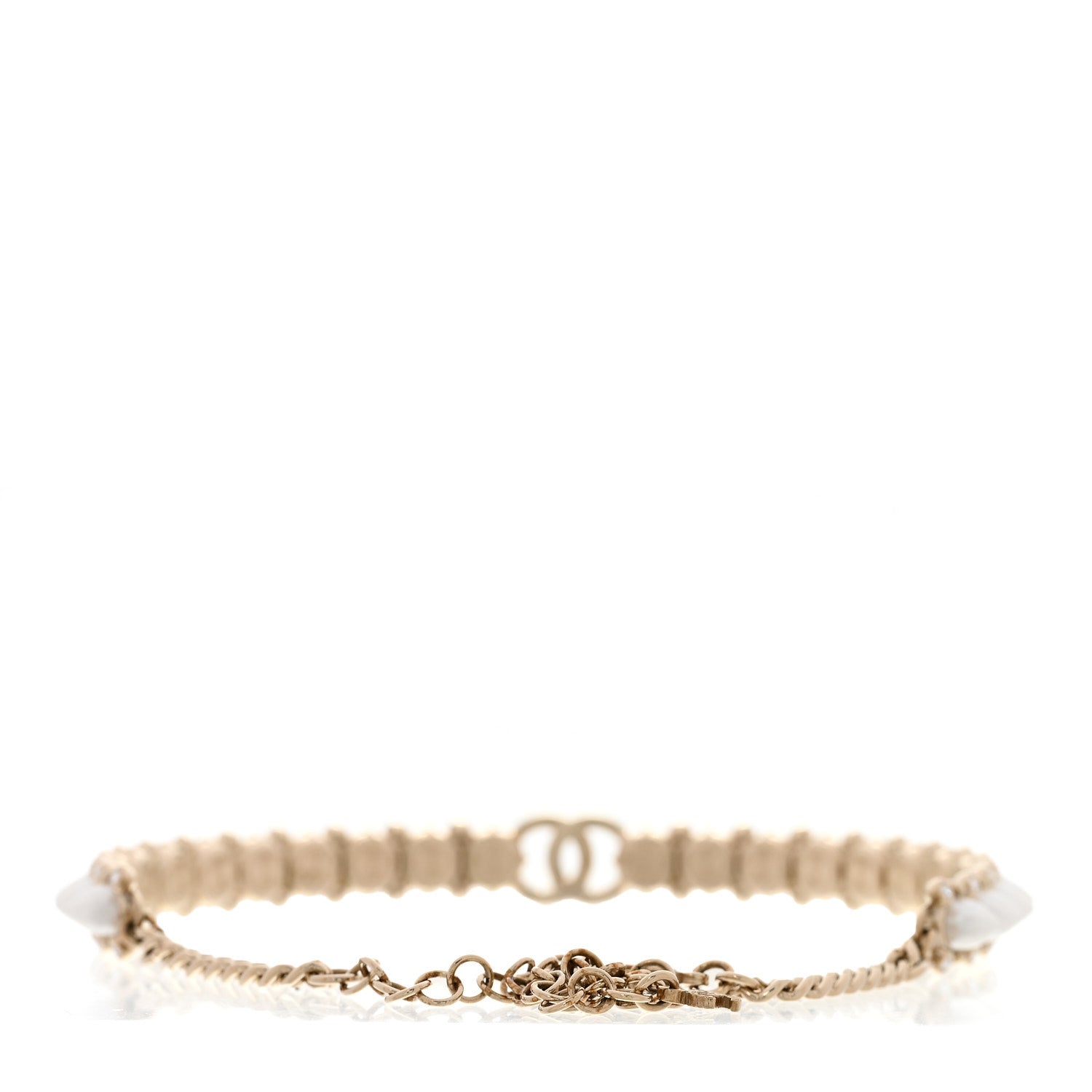 Strass Crystal Studded Pearl CC Choker Necklace Gold Pearly White
