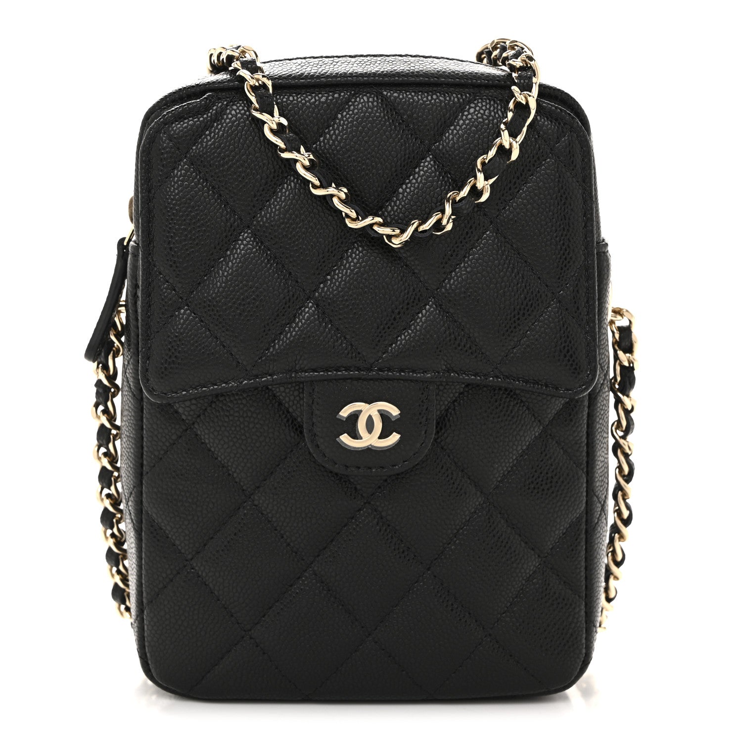 Caviar Quilted Vertical Flap With Chain Black