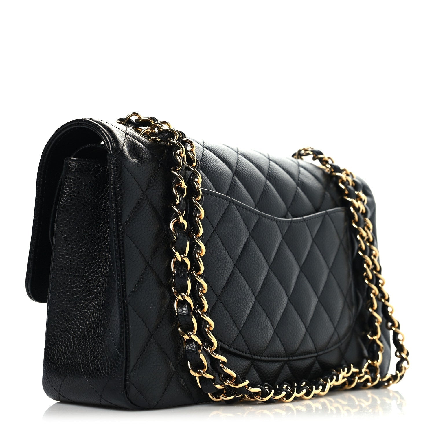Caviar Quilted Medium Double Flap Black