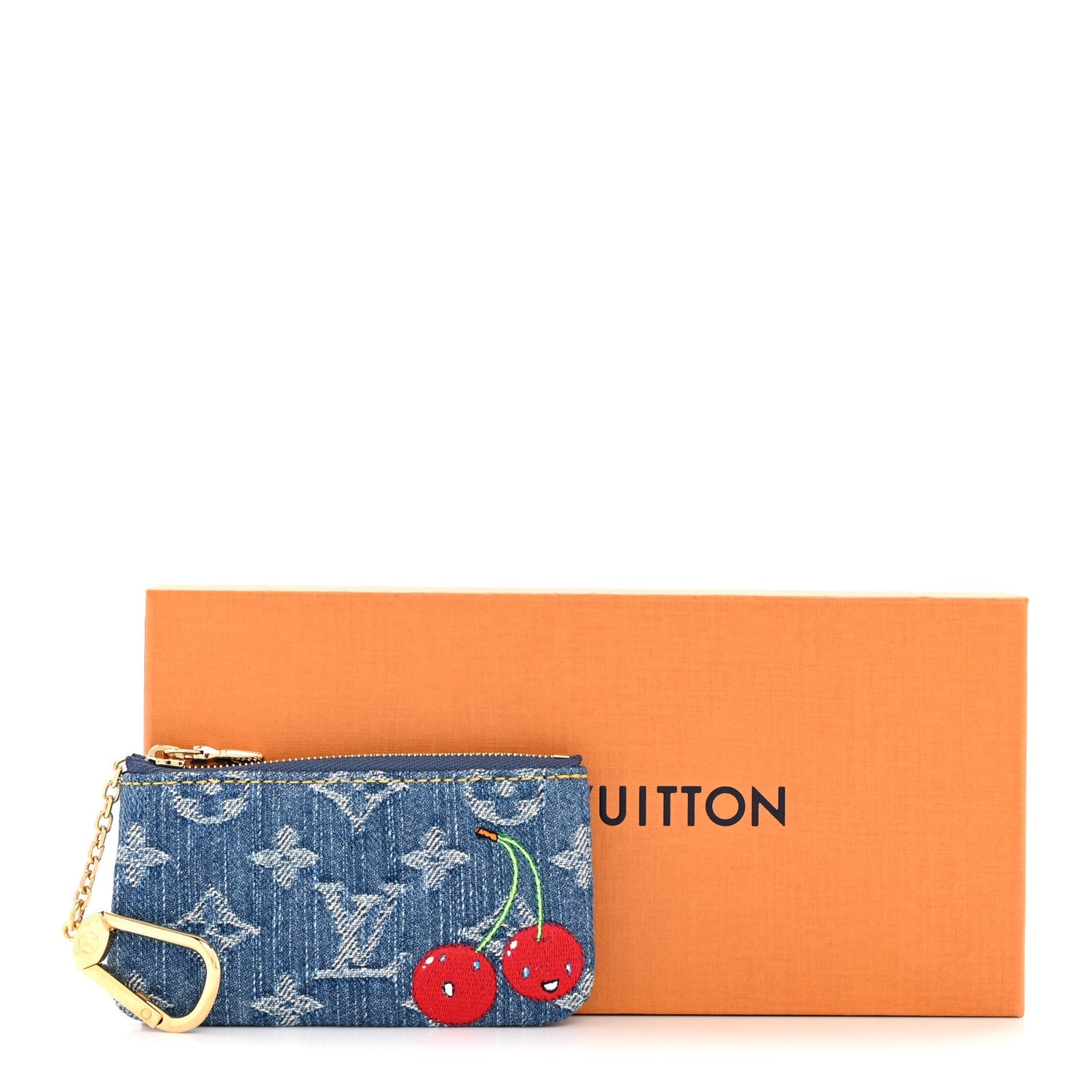 LV X TM Monogram Denim Cerises Key Pouch Blue