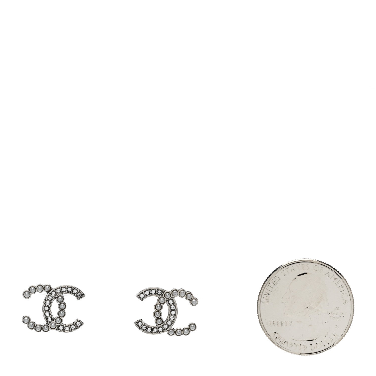 Crystal Pearl CC Earrings Silver