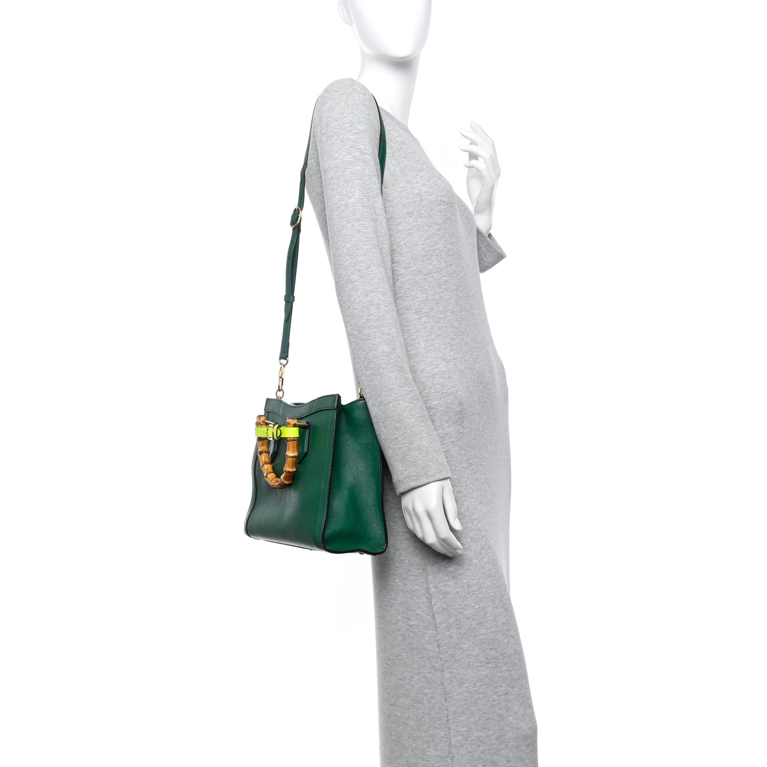 Wonka Grain Calfskin Small Diana Tote Bag Green Yellow Fluo
