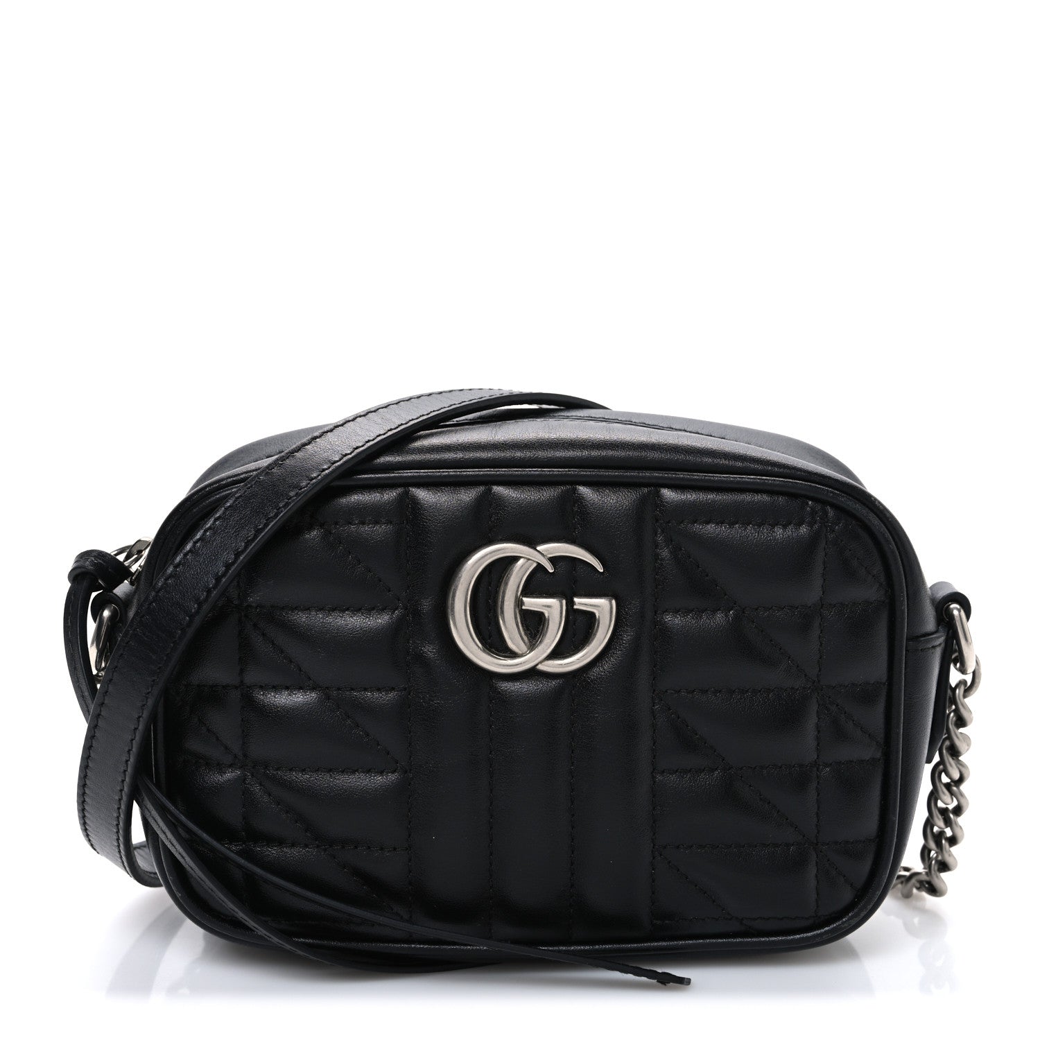 Calfskin Matelasse Aria Mini GG Marmont Chain Shoulder Bag Black