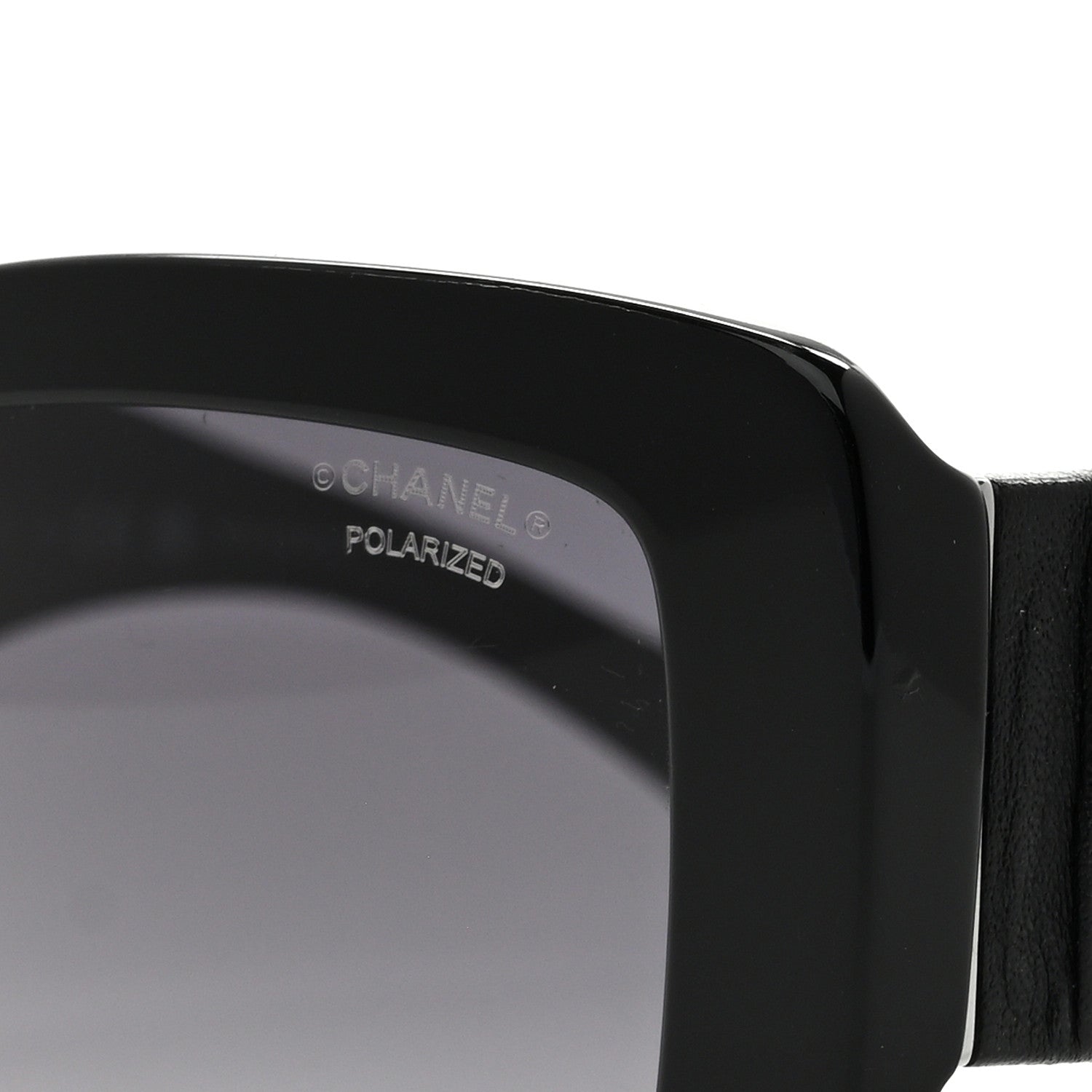 Acetate Calfskin Polarized Square Sunglasses 5473-Q Black