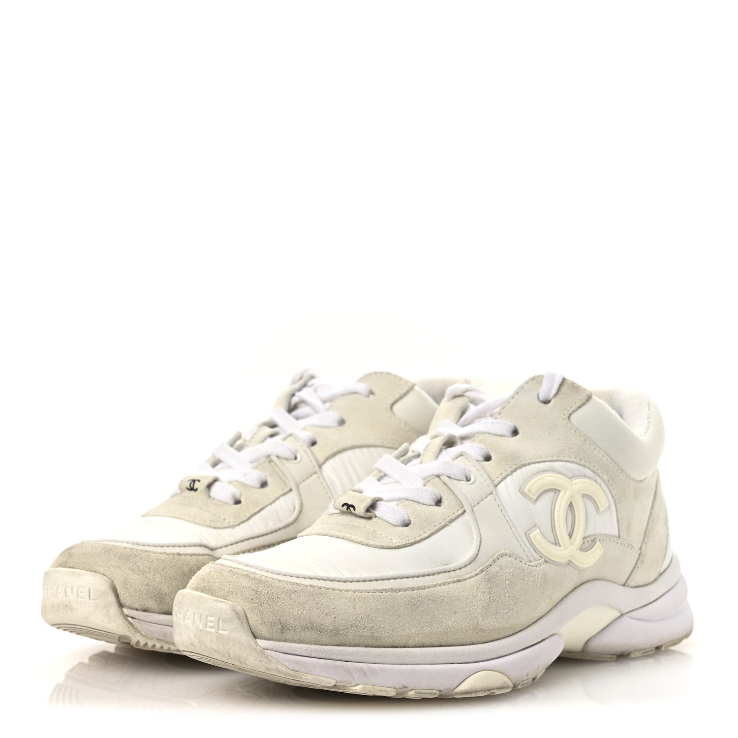 Suede Calfskin Fabric CC Sneakers 39 White
