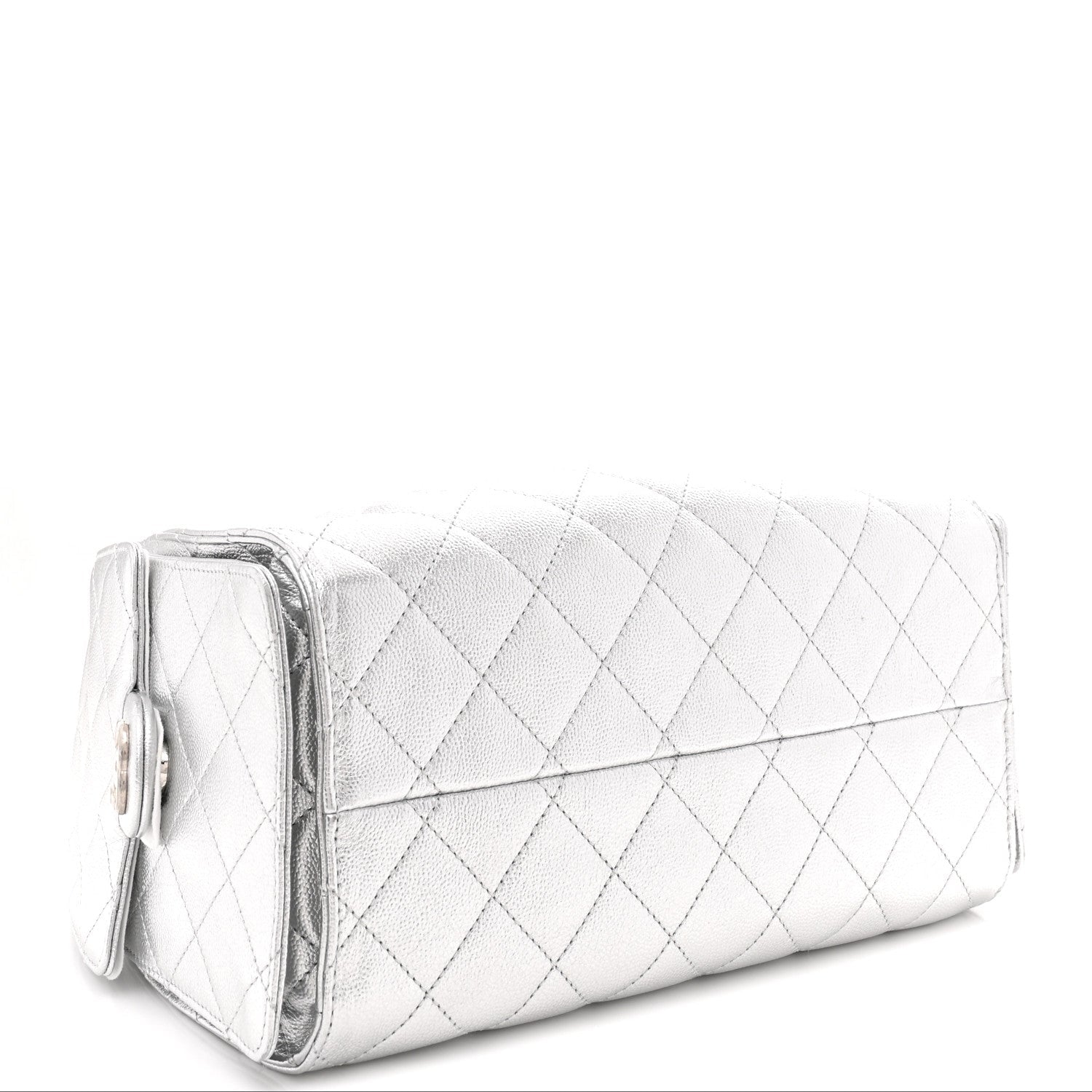Metallic Caviar Quilted Small Chanel 25 Handbag Silver