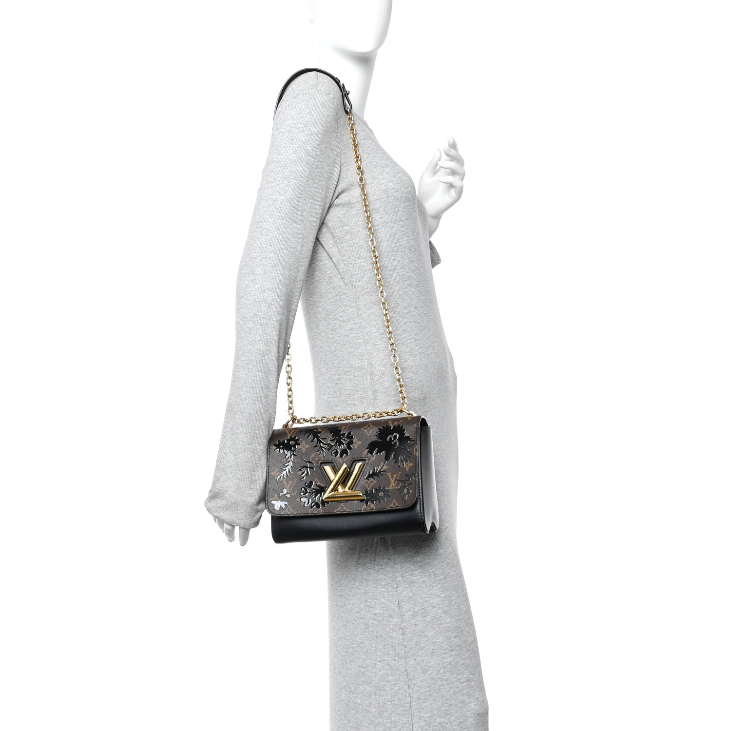 Calfskin Monogram Blossom Twist MM Black