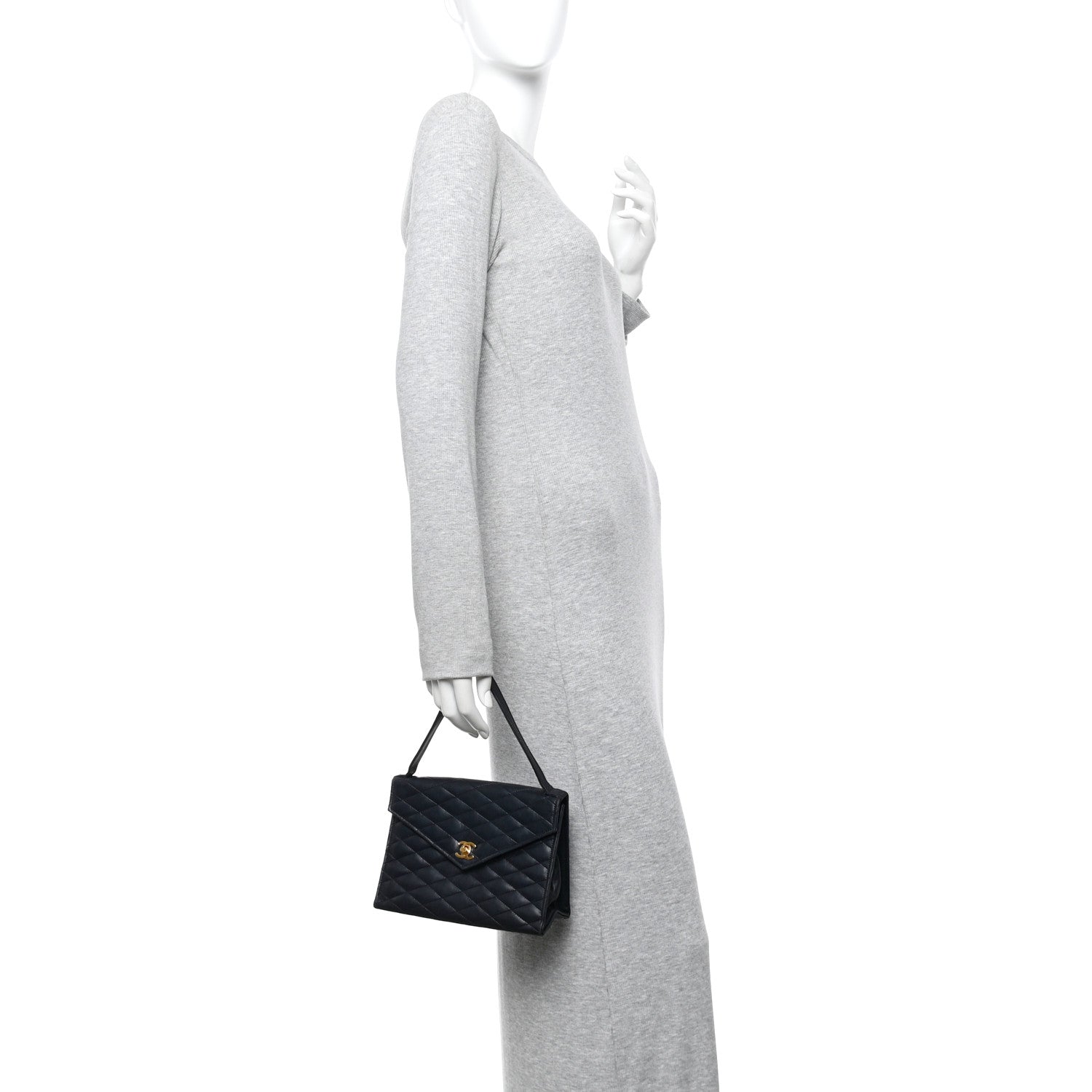 Lambskin Diamond Stitch Envelope Single Flap Black