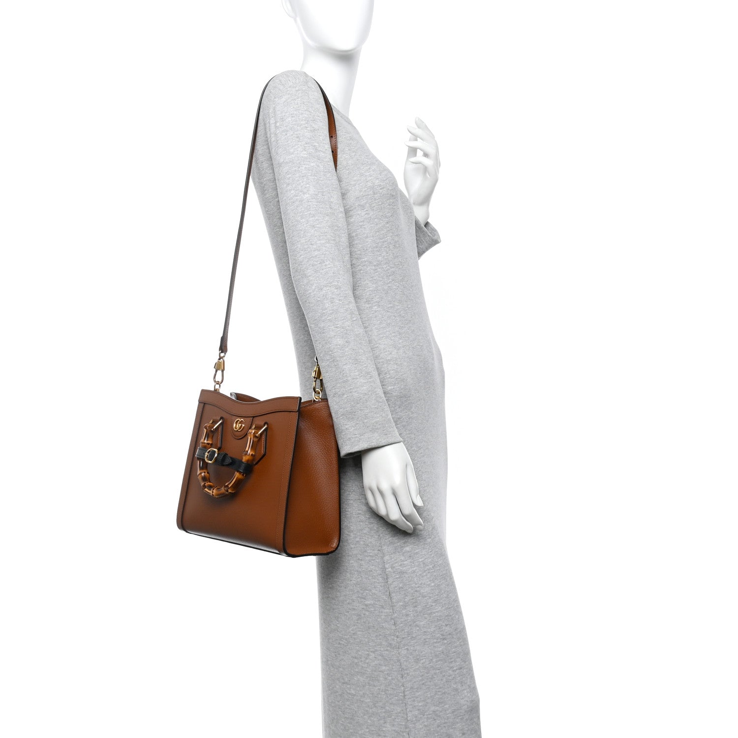Textured Dollar Calfskin Web Small Diana Tote Bag Cuir Black
