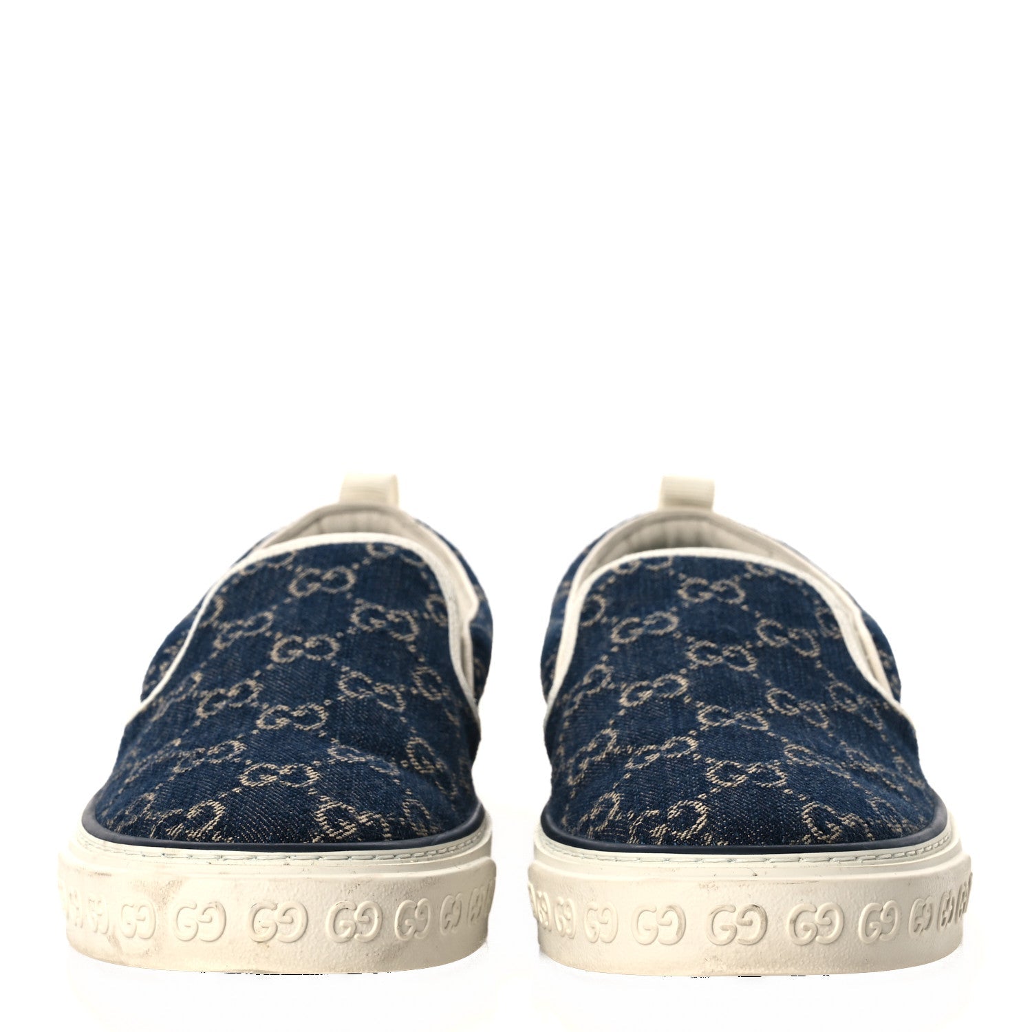New Denim GG Monogram Mens 1977 Tennis Slip On Sneakers 8.5 Blue Tea Mystic White