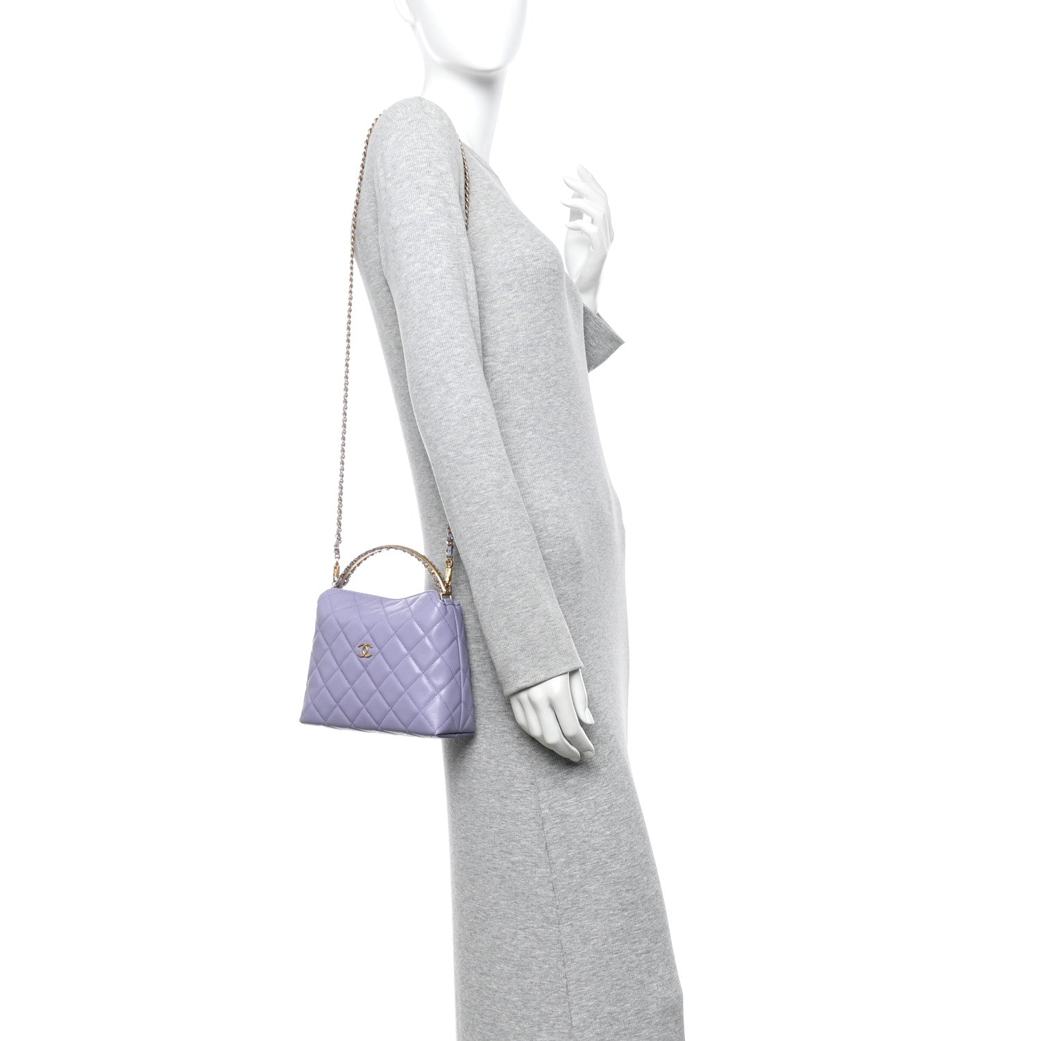 Caviar Quilted Chanel Way Clutch With Chain Light Purple