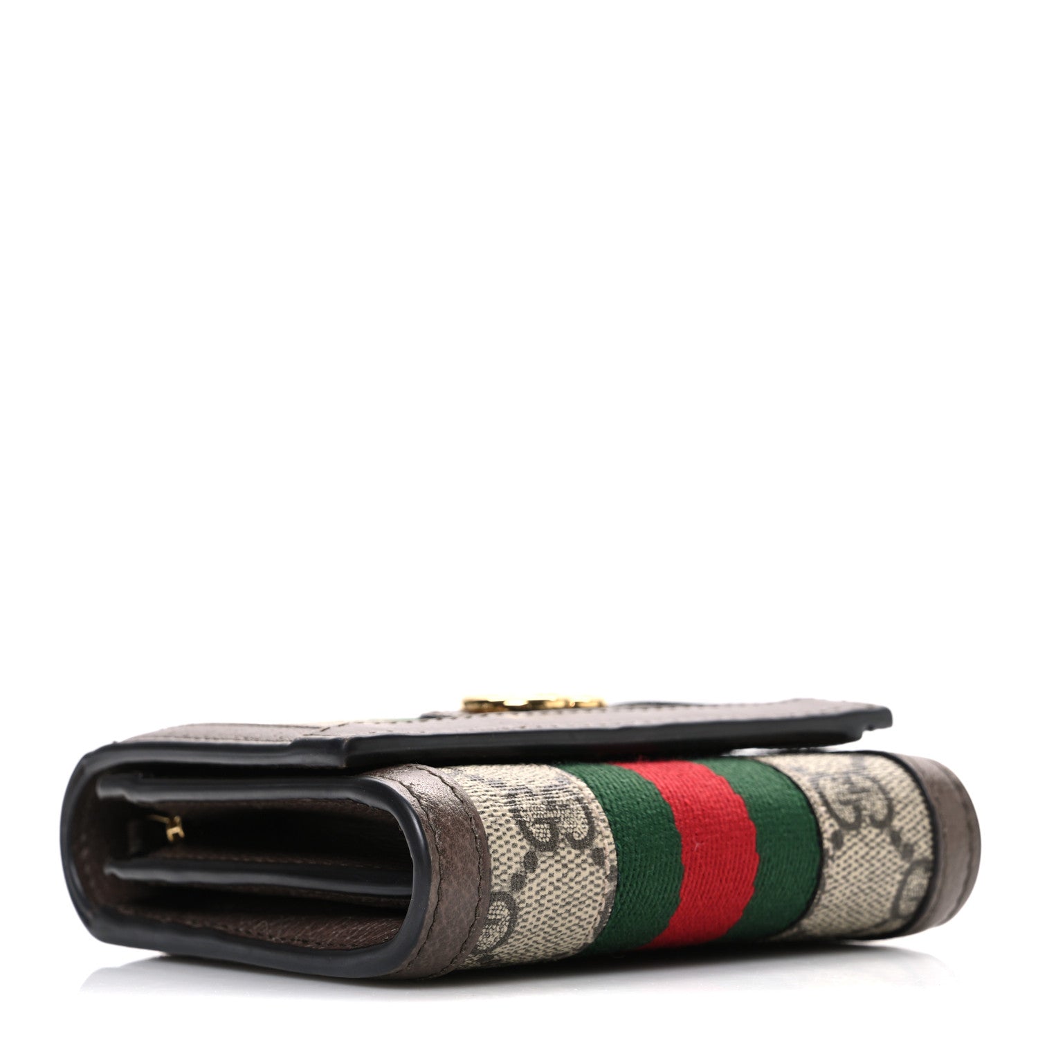 GG Supreme Monogram Textured Calfskin Web Ophidia Card Case Wallet Beige Ebony New Acero