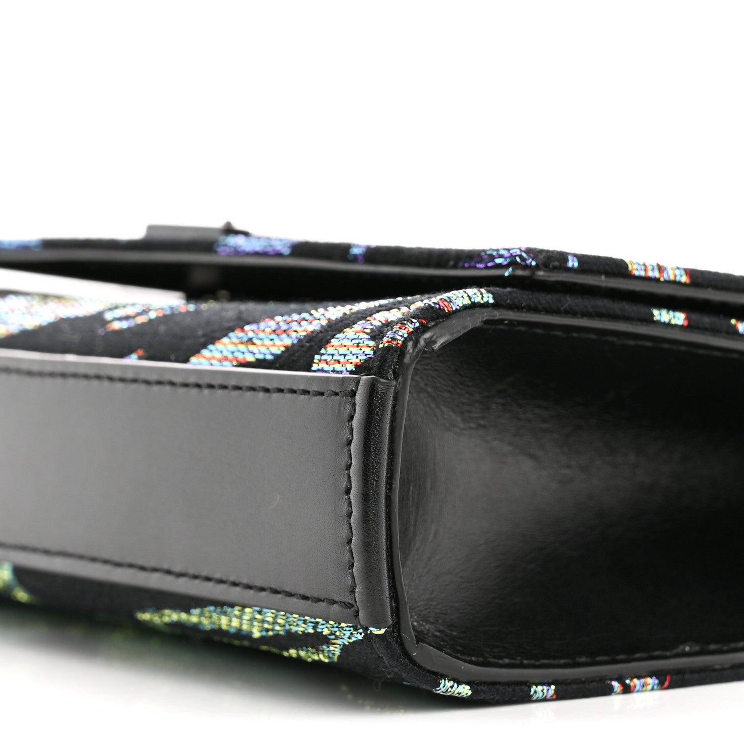 Canvas Calfskin Metallic Tiger Print Small Monogram Kate Satchel Black Multicolor