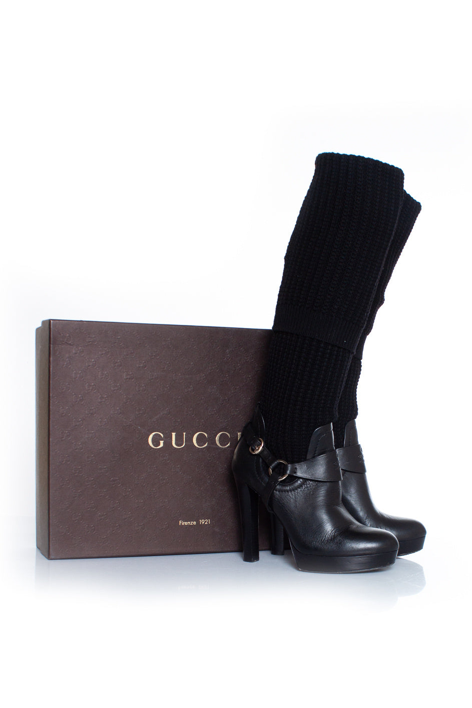 Women's Gucci Black over knee sock boots