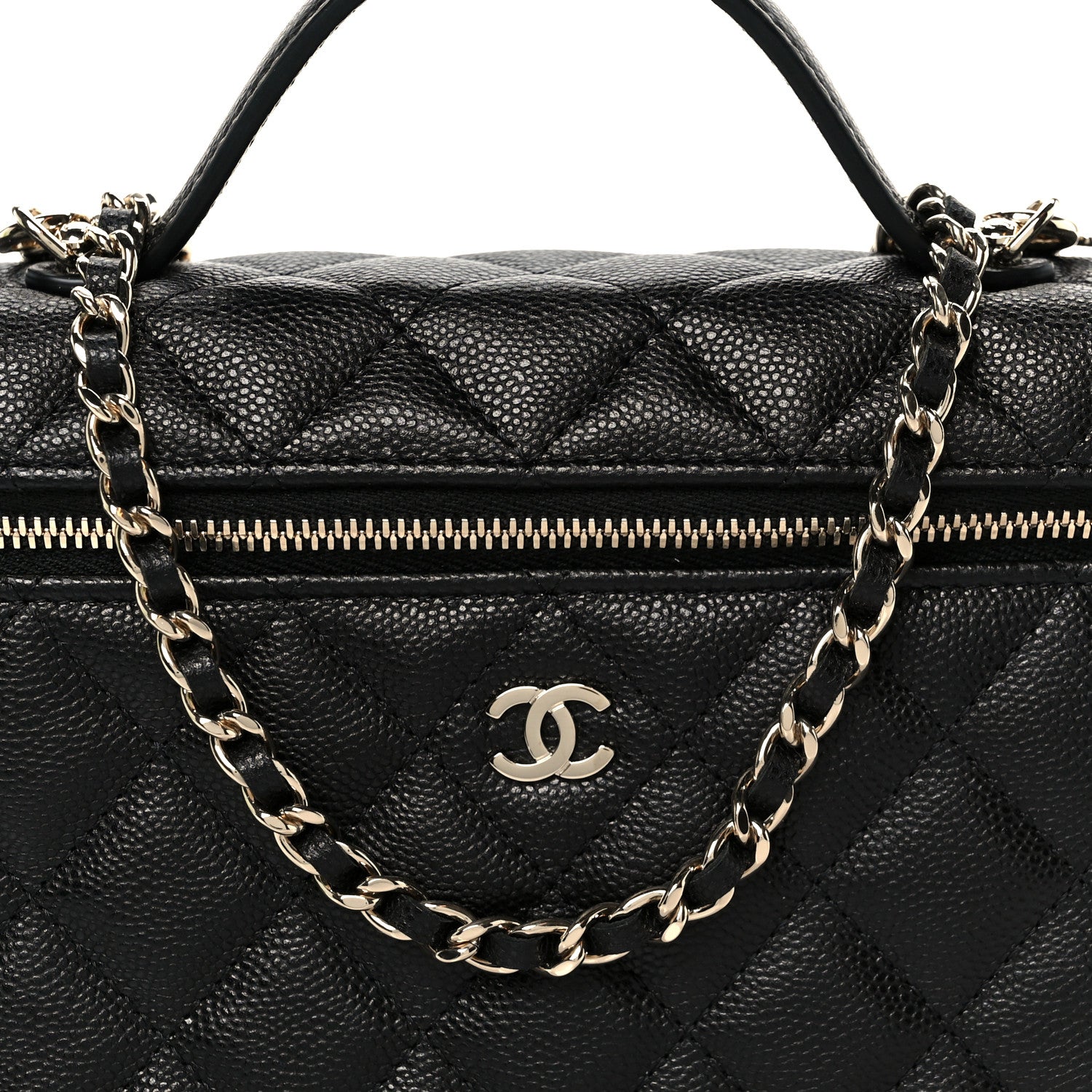 Caviar Quilted Top Handle Slim Vanity With Chain Black