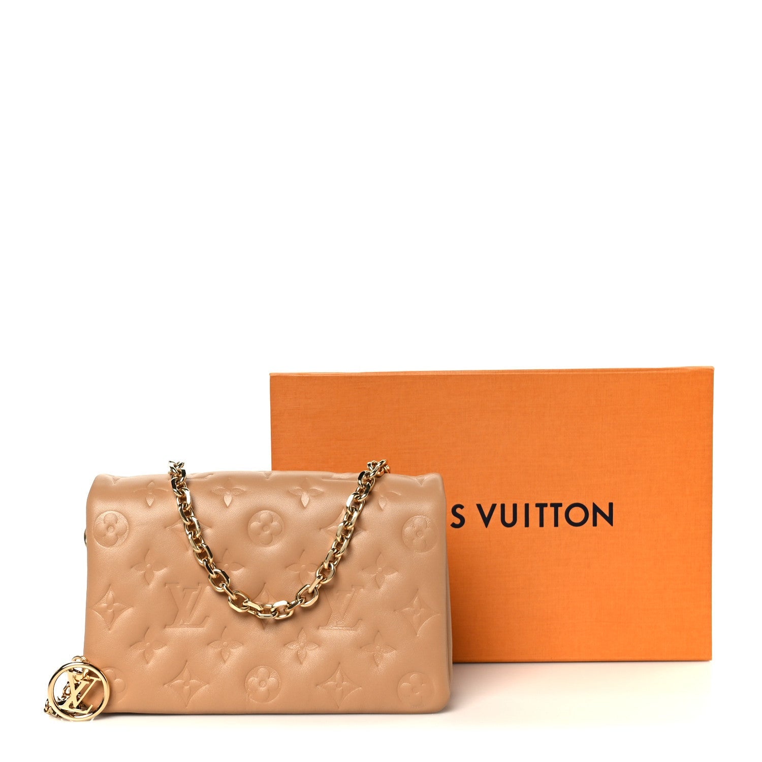 Lambskin Embossed Monogram Pochette Coussin Camel