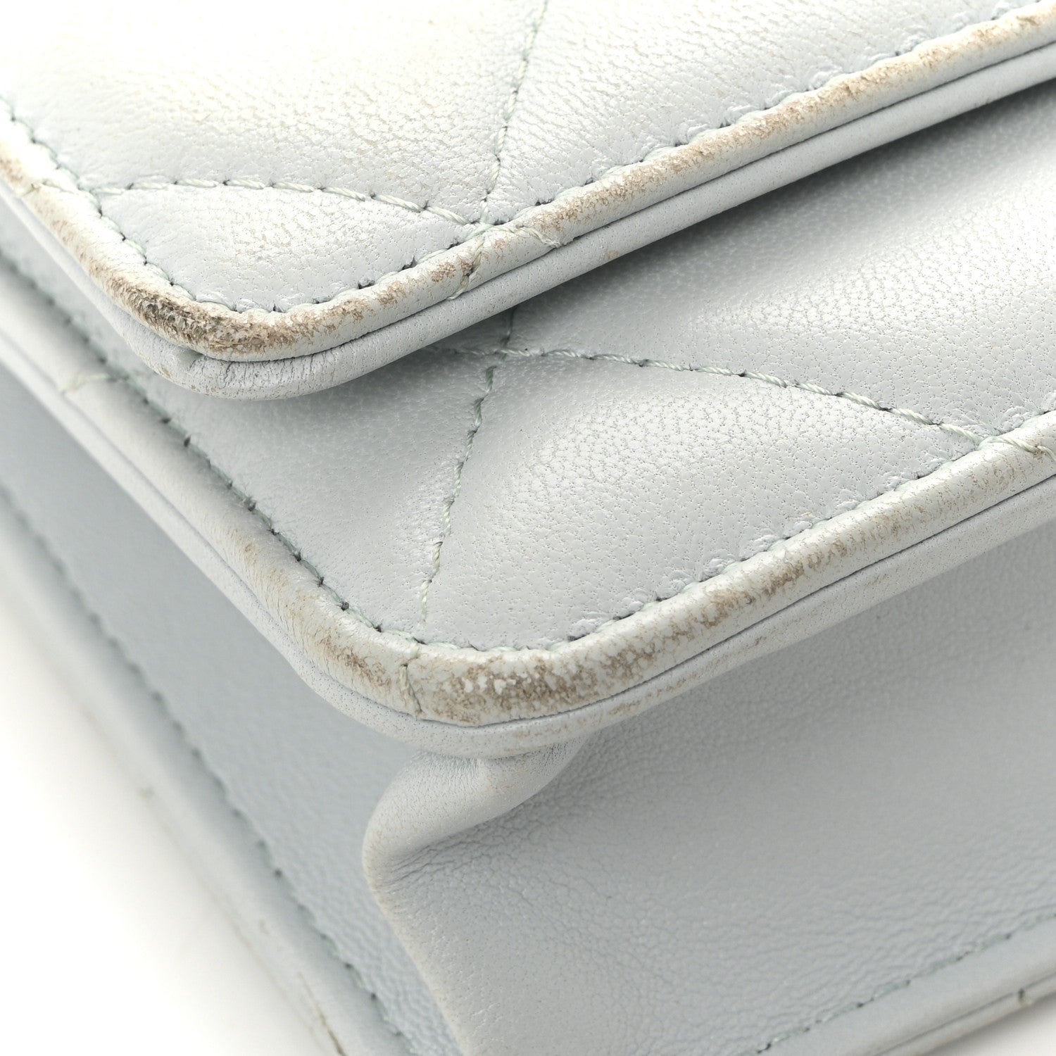 Lambskin Quilted Chanel 19 Wallet On Chain WOC Light Blue