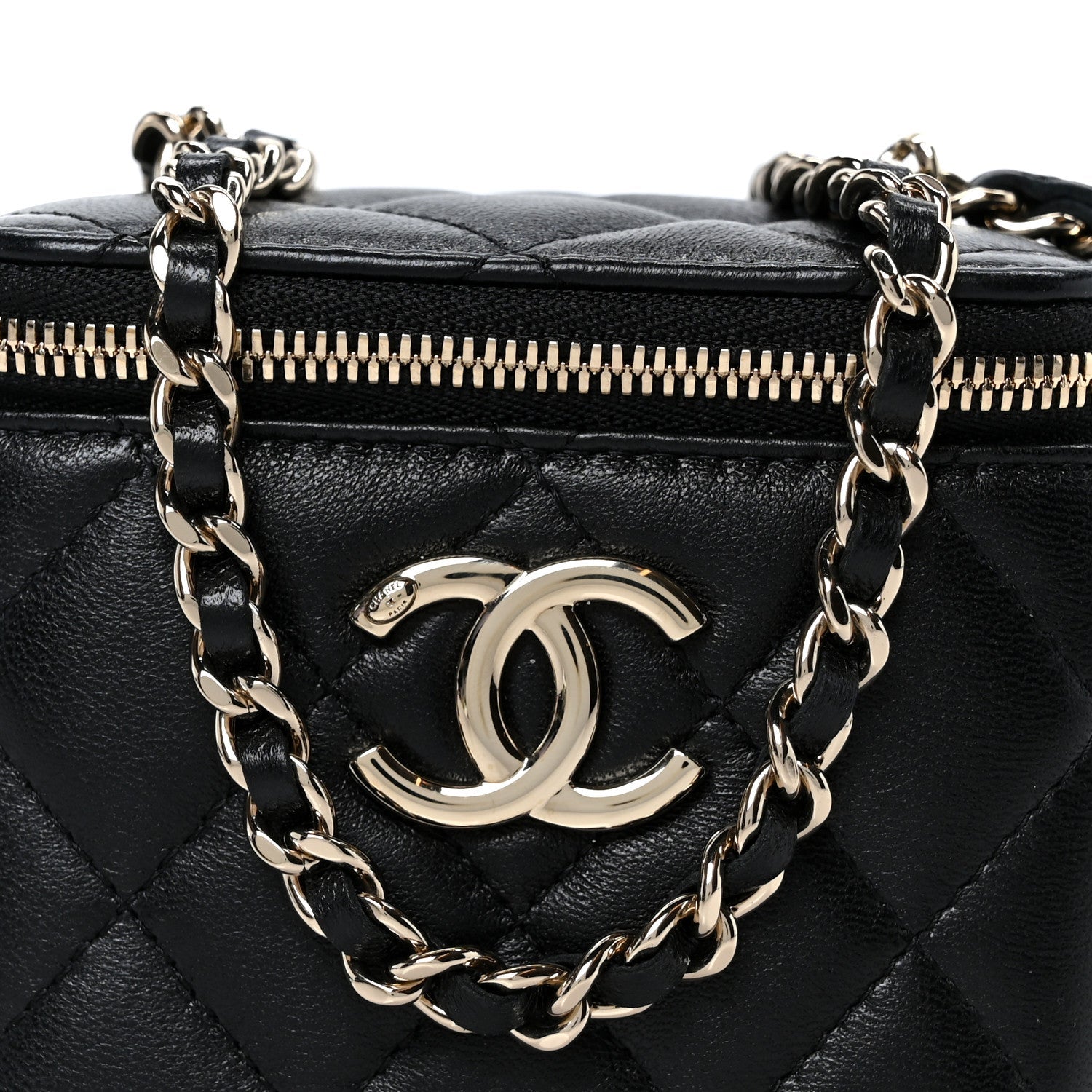 Lambskin Quilted Mini CC Crush Vanity Case With Chain Black