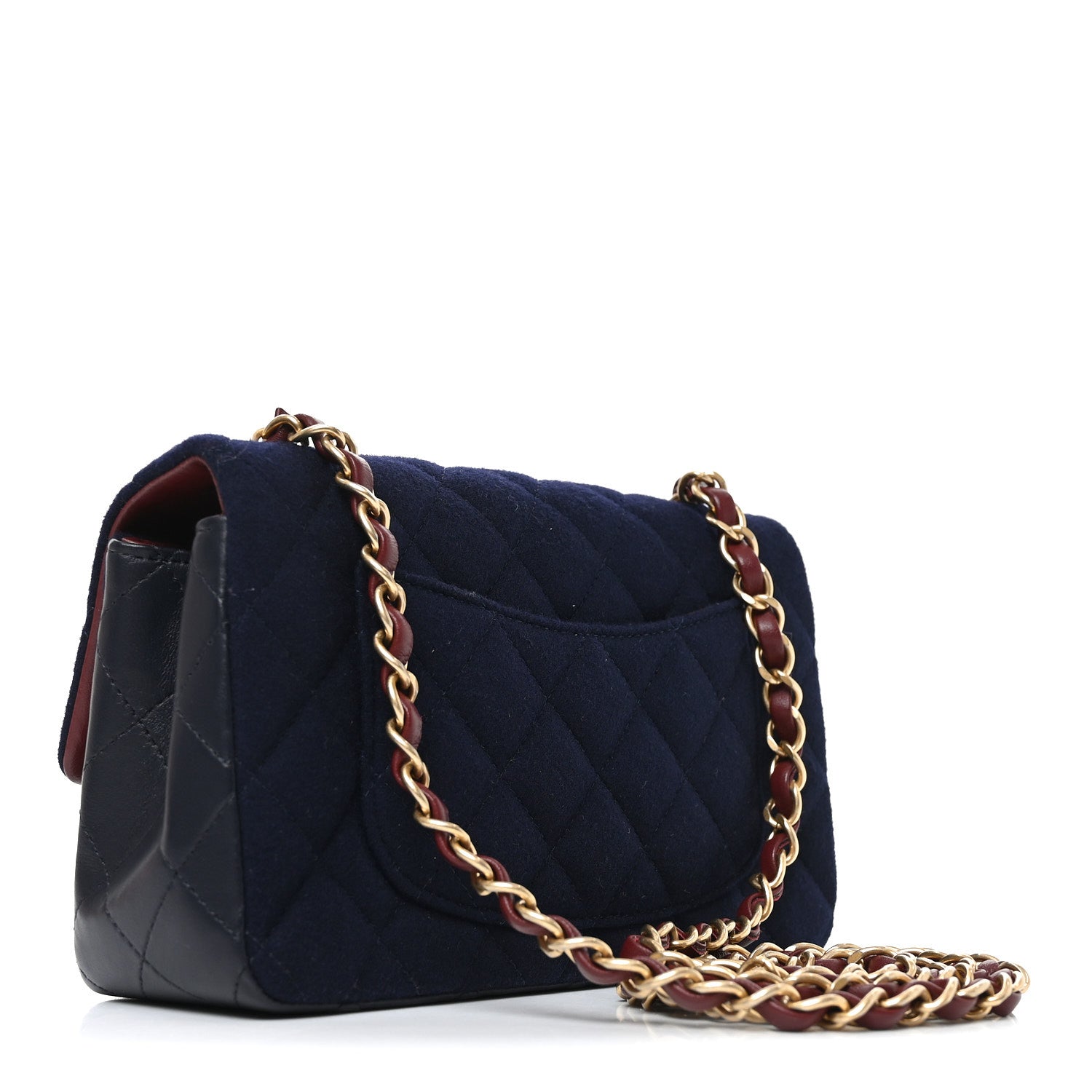 Felt Quilted Paris-Hamburg Charms Mini Rectangular Flap Black Dark Navy