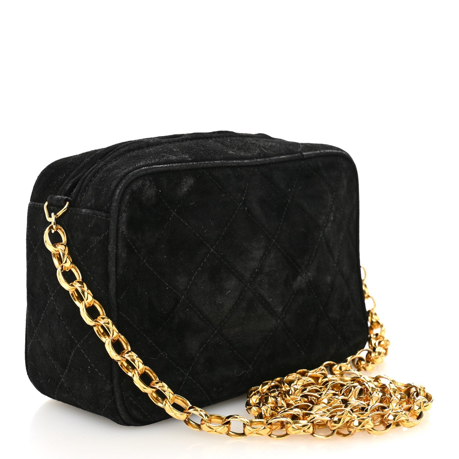 Suede Quilted CC Tassel Camera Case  Black