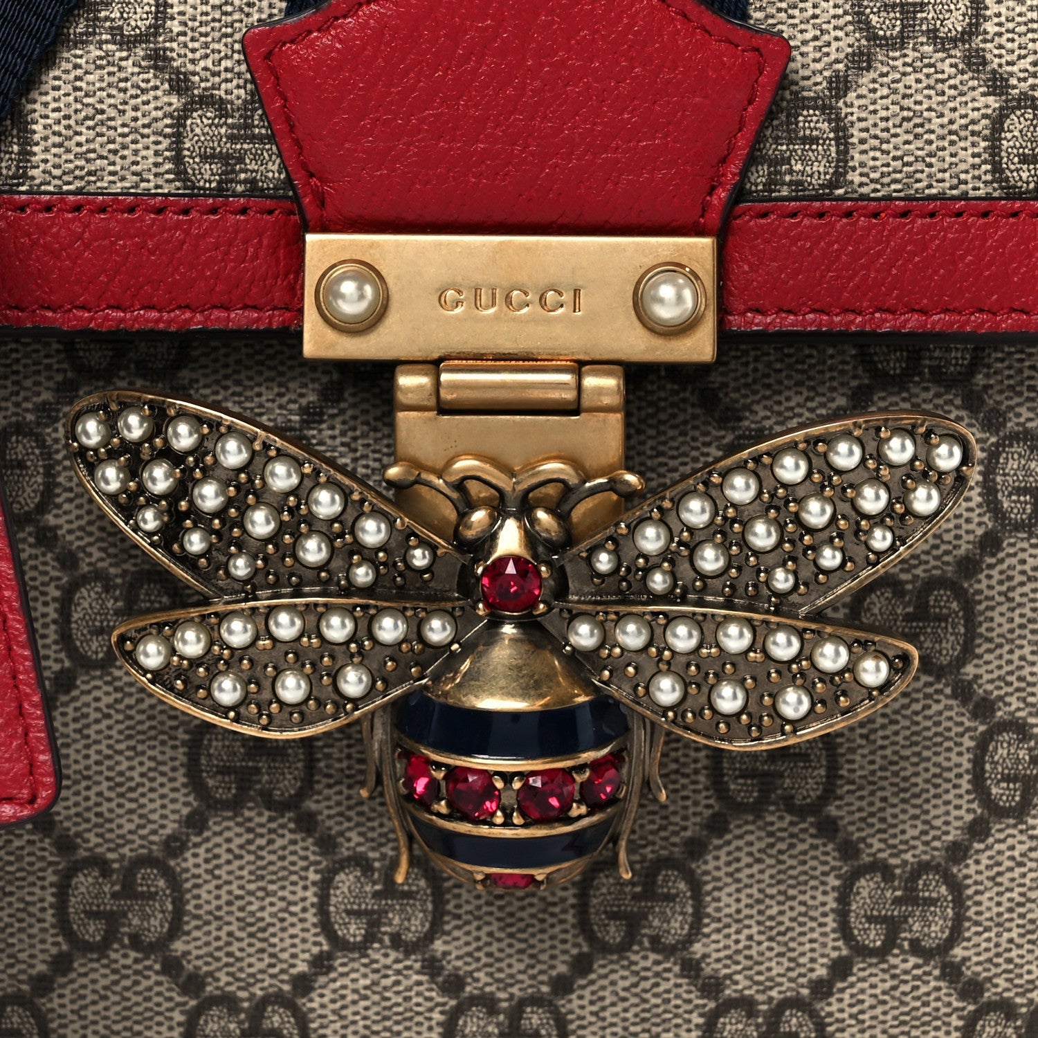 GG Supreme Monogram Small Queen Margaret Top Handle Bag Red