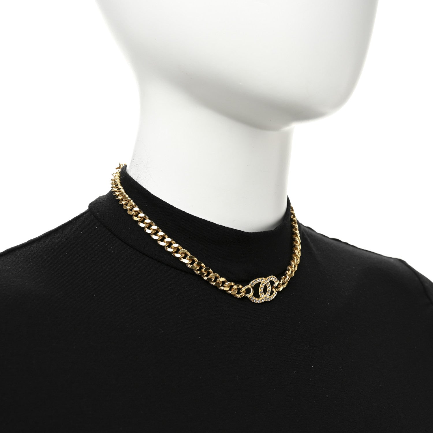 Crystal Chain Link CC Choker Necklace Gold