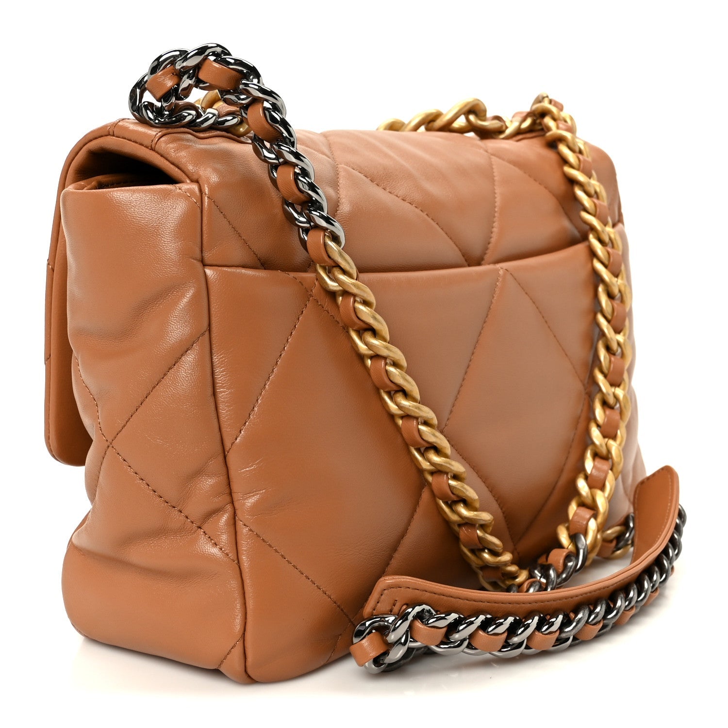 Lambskin Quilted Large Chanel 19 Flap Brown