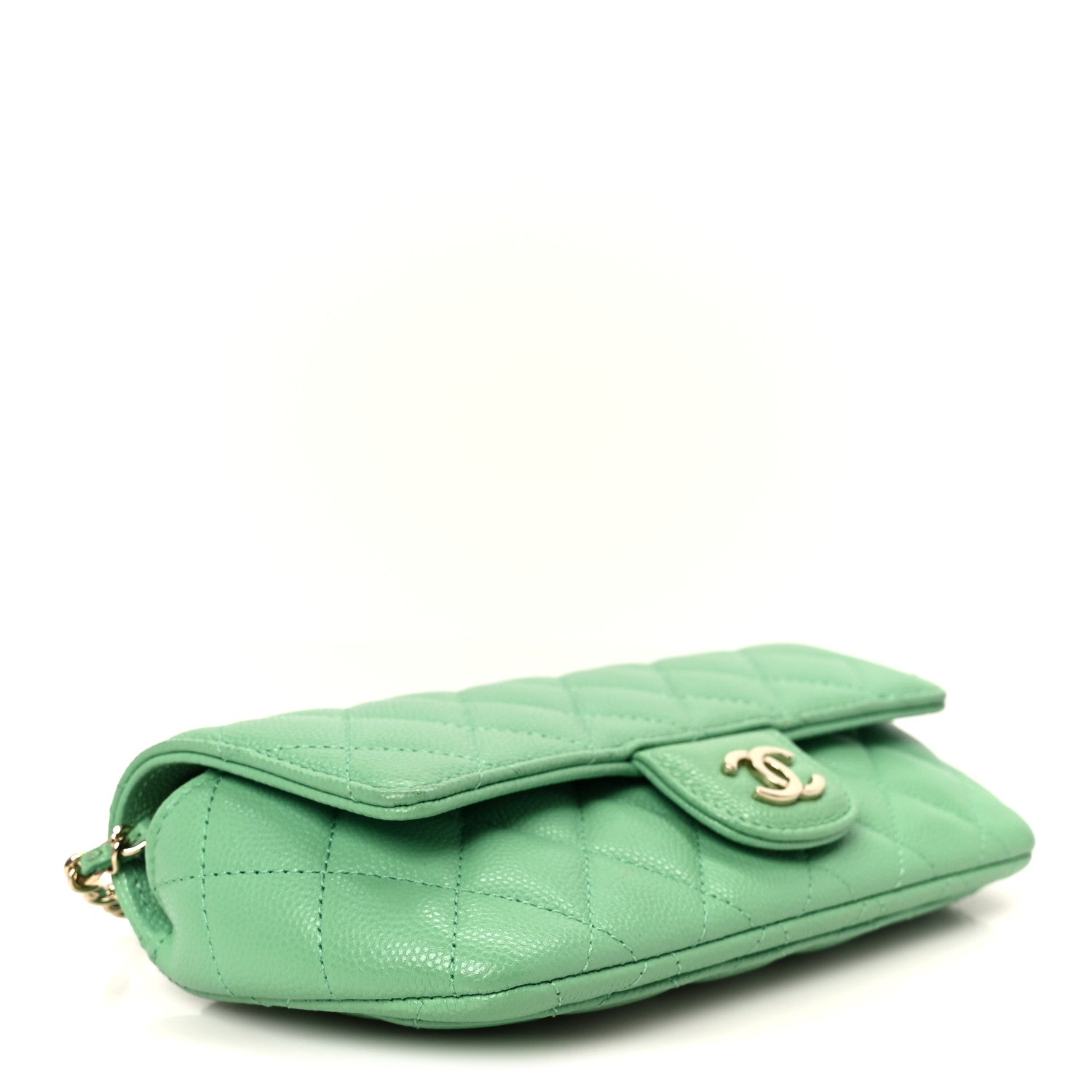 Caviar Quilted Flap Phone Holder With Chain Green
