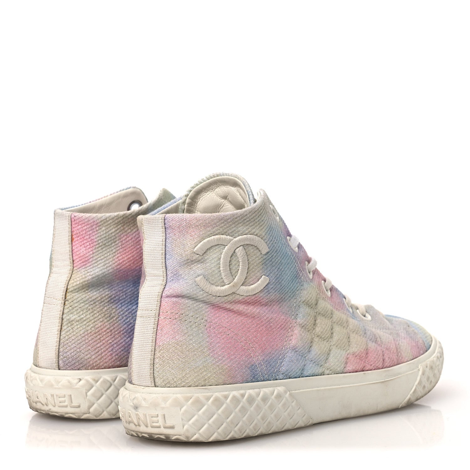 Printed Fabric High Top CC Sneakers 39 Green Pink Blue White