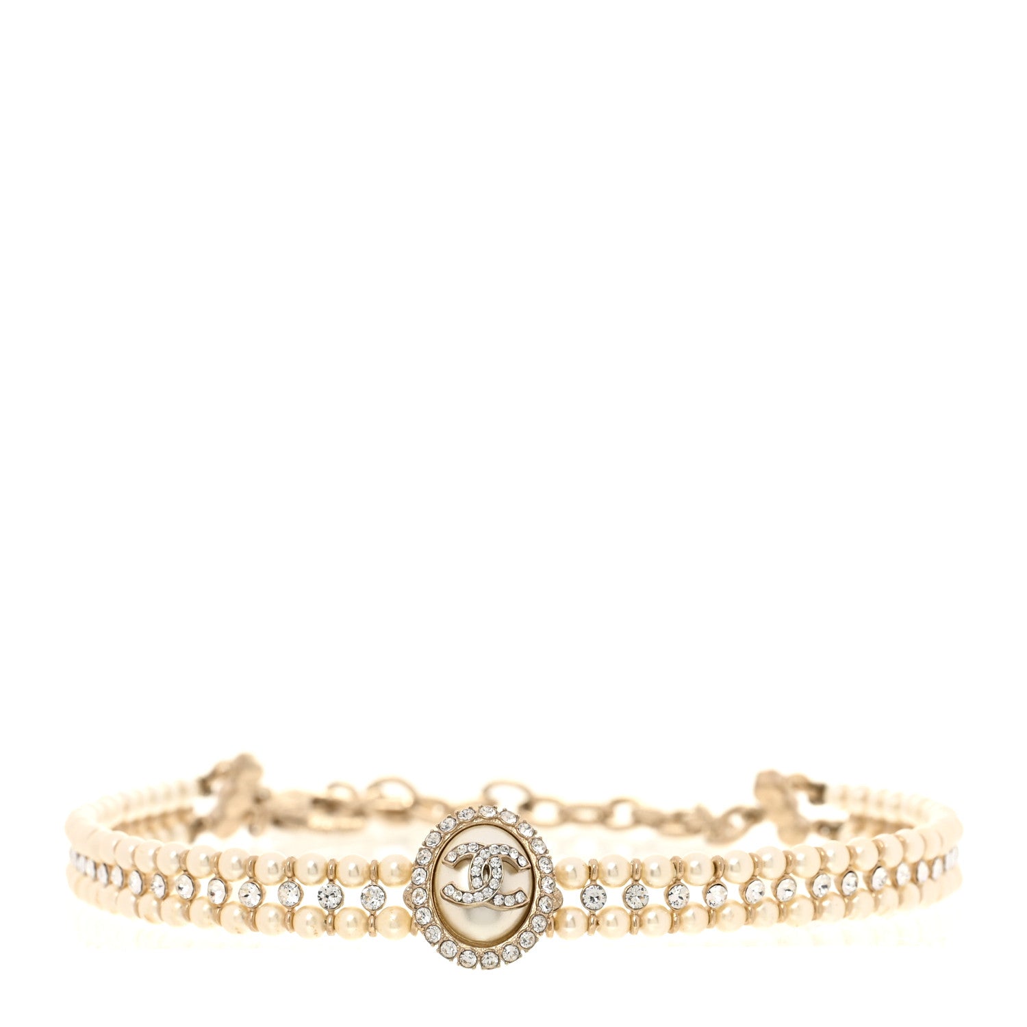 Pearl Crystal CC Choker Necklace Gold