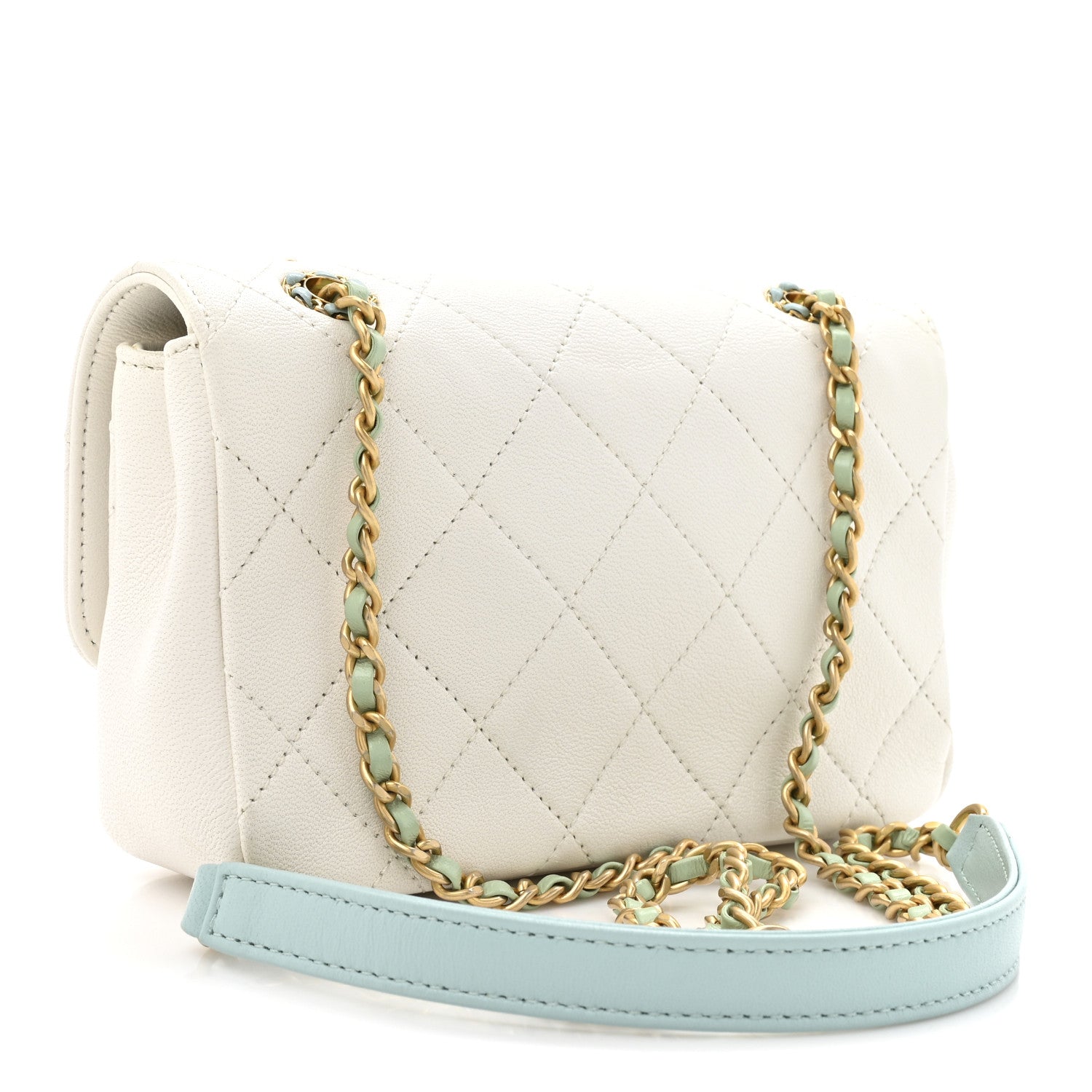 Lambskin Quilted All Around Flap White Green Multicolor