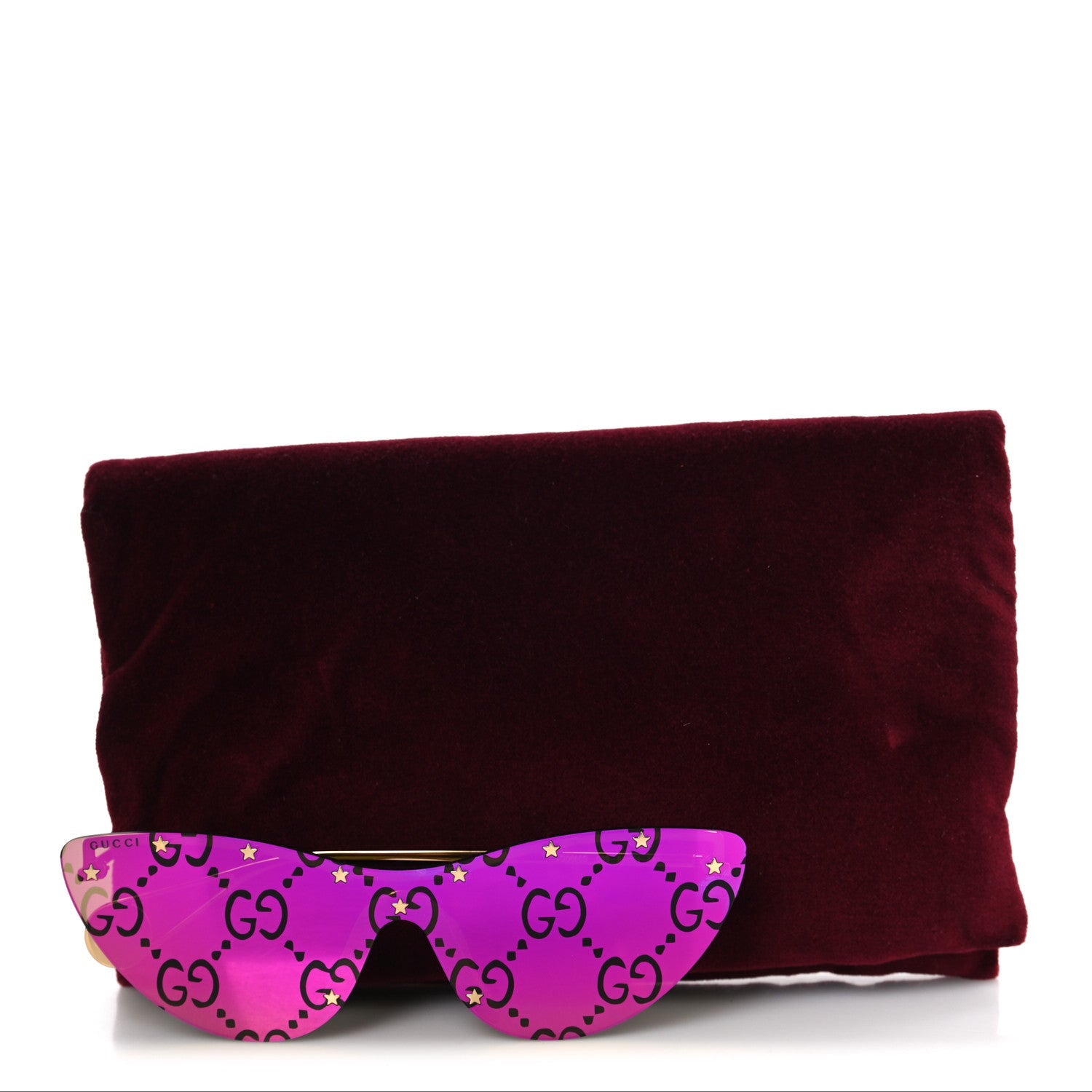 Metal Rimless Star Studded Monogram 90mm Cat Eye GG0666S Sunglasses Mirror Purple
