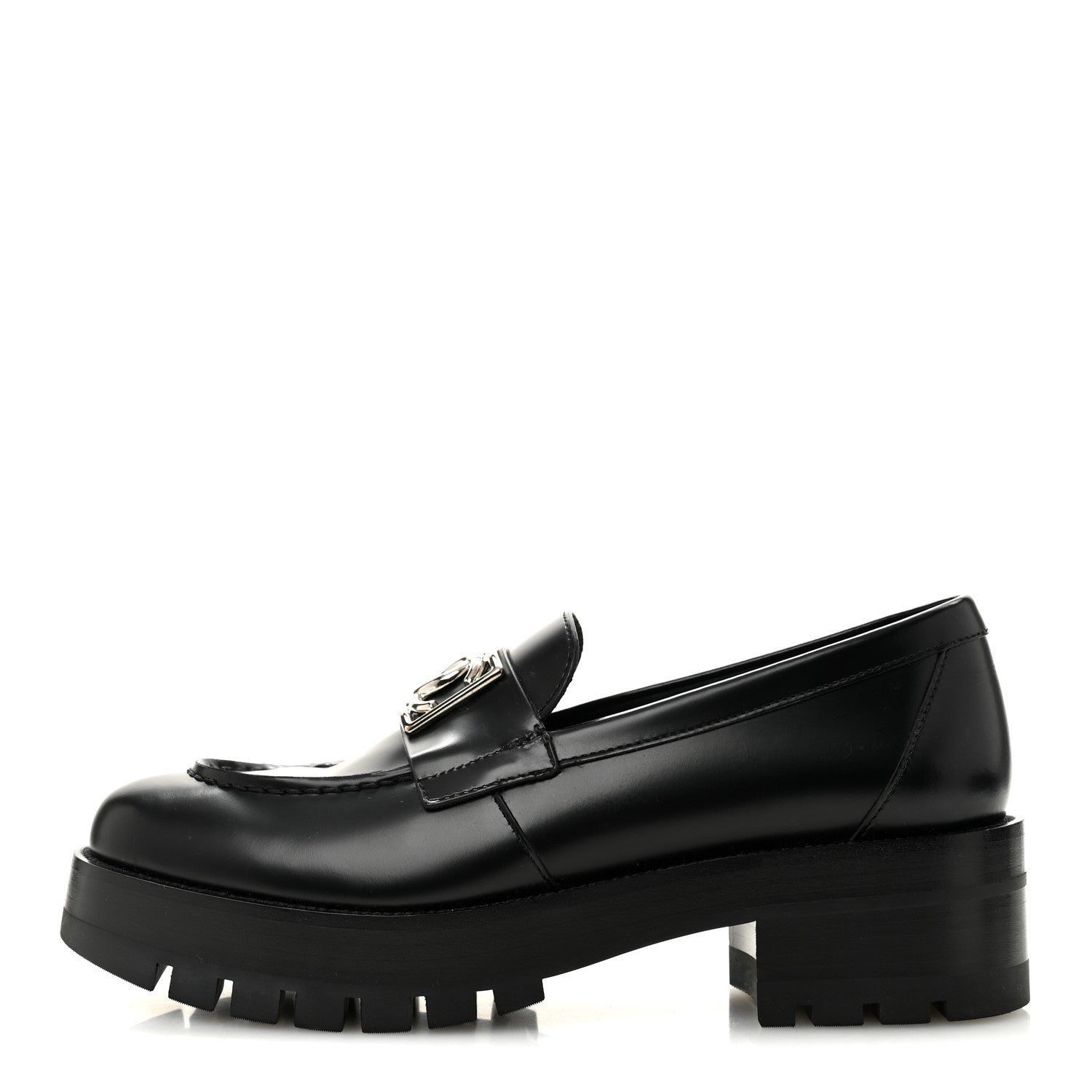 Calfskin Metal CC Loafers 38.5 Black