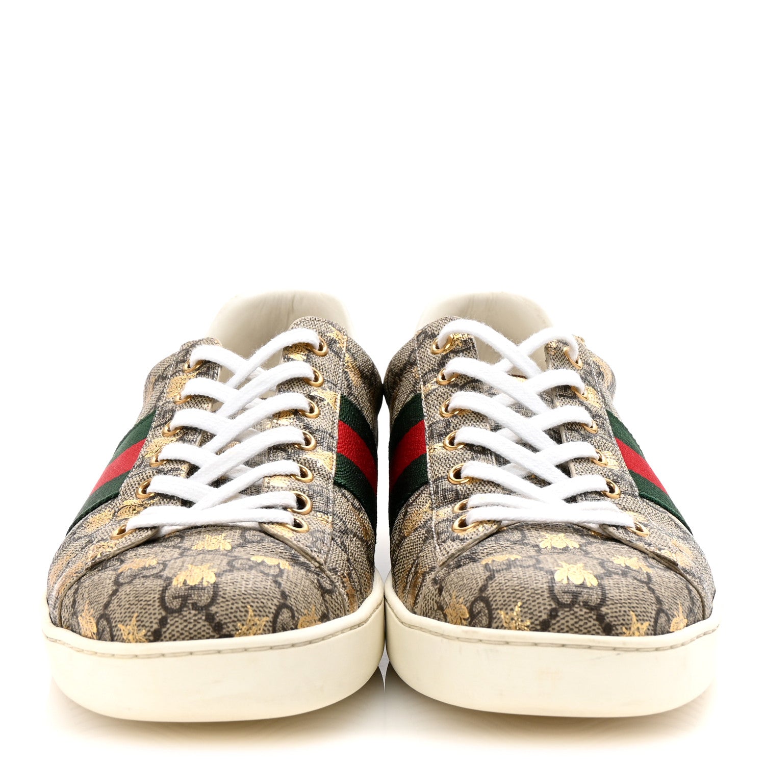 GG Supreme Monogram Bees Ayers Web Mens Ace Sneakers 9 Beige Oro Green Red