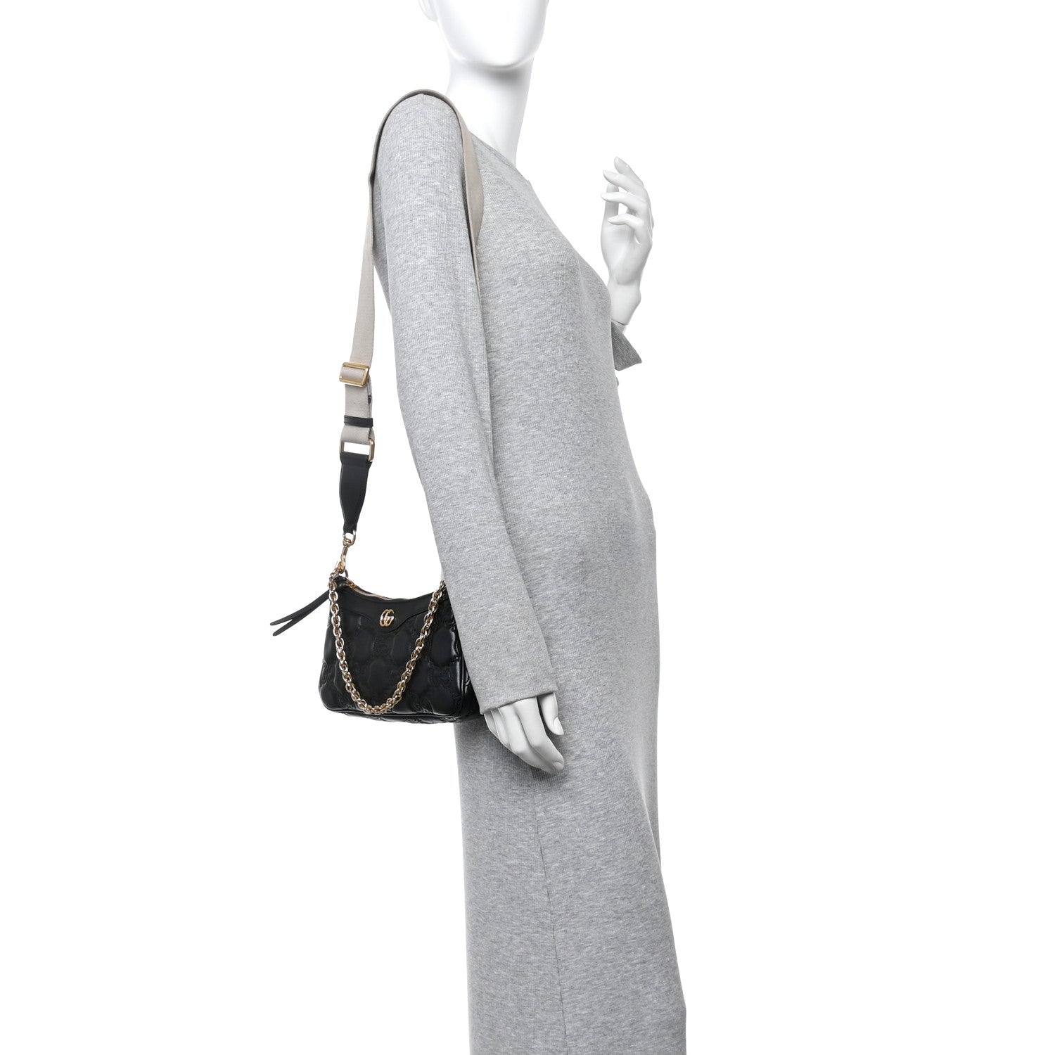 Calfskin GG Matelasse Chain Handbag Black Natural