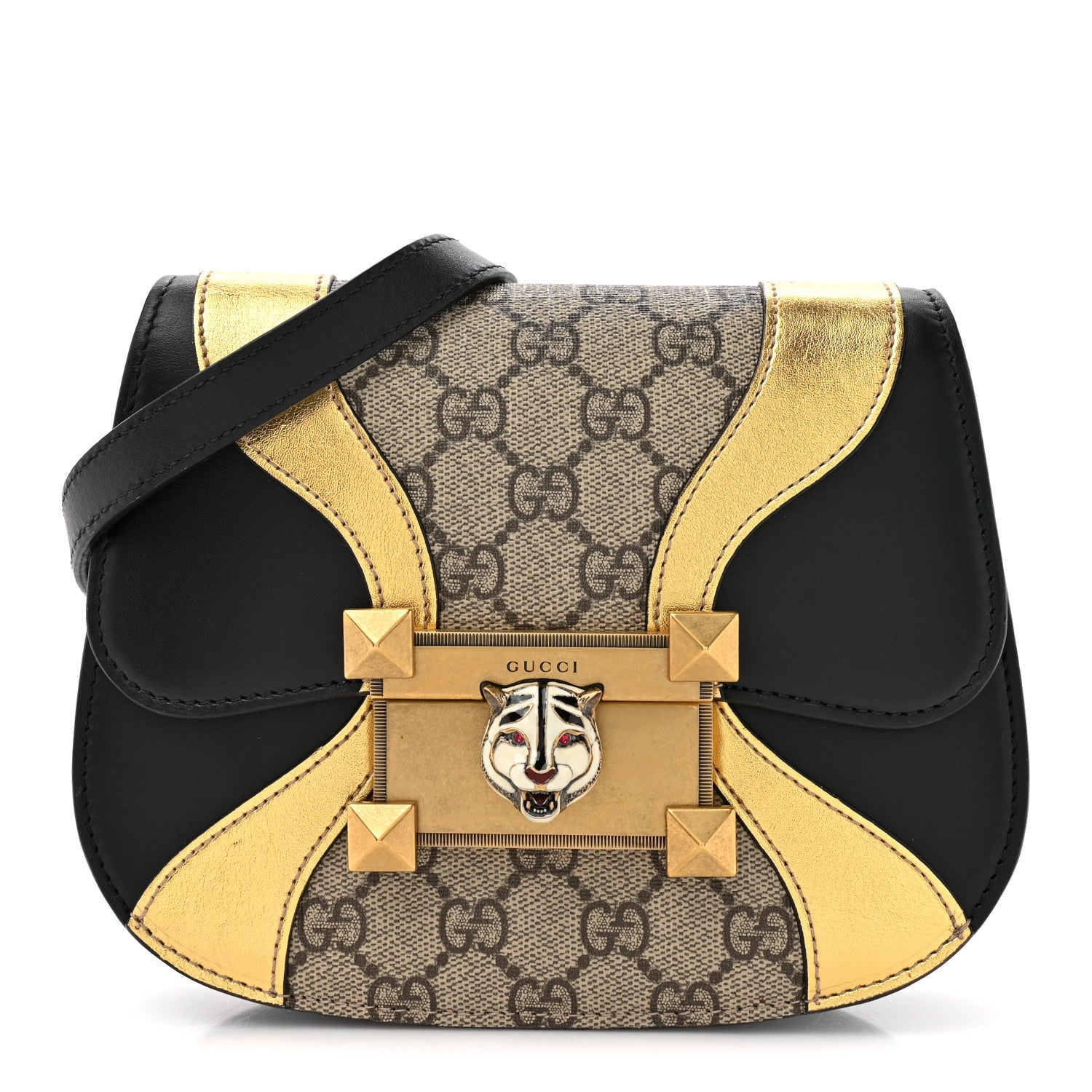 GG Supreme Monogram Small Osiride Shoulder Bag Black Gold