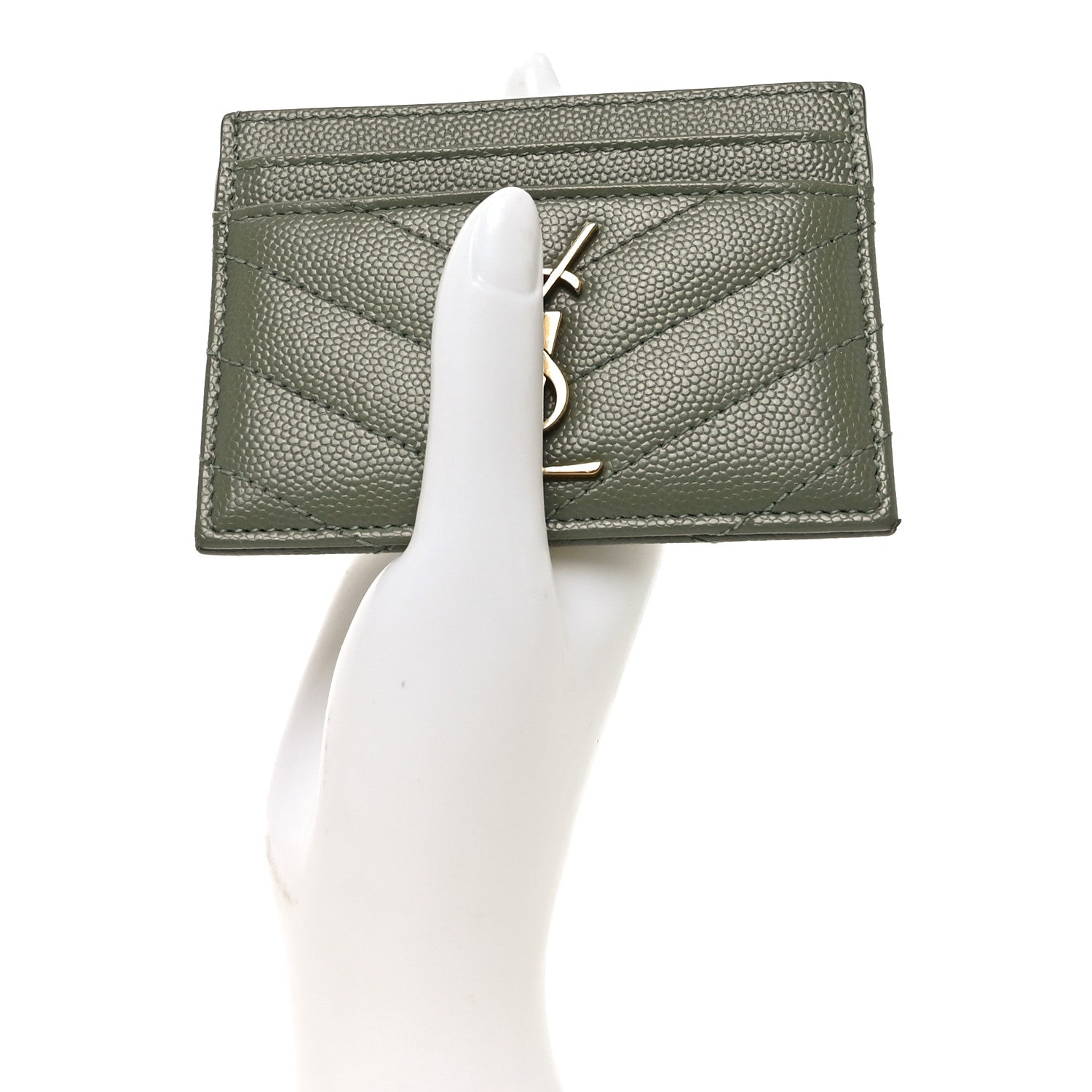 Grain De Poudre Matelasse Chevron Monogram Credit Card Case Light Sage