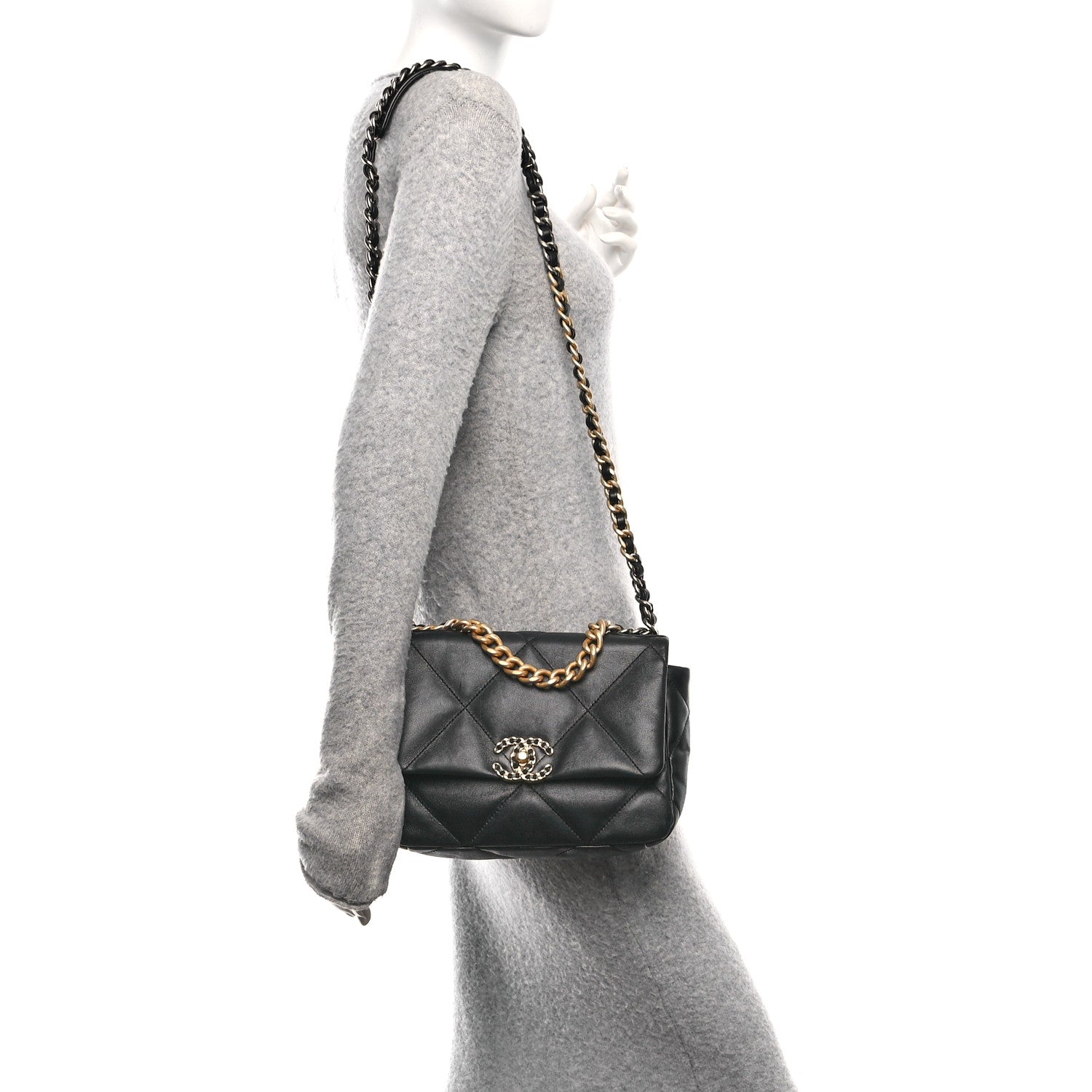 Lambskin Quilted Medium Chanel 19 Flap Black