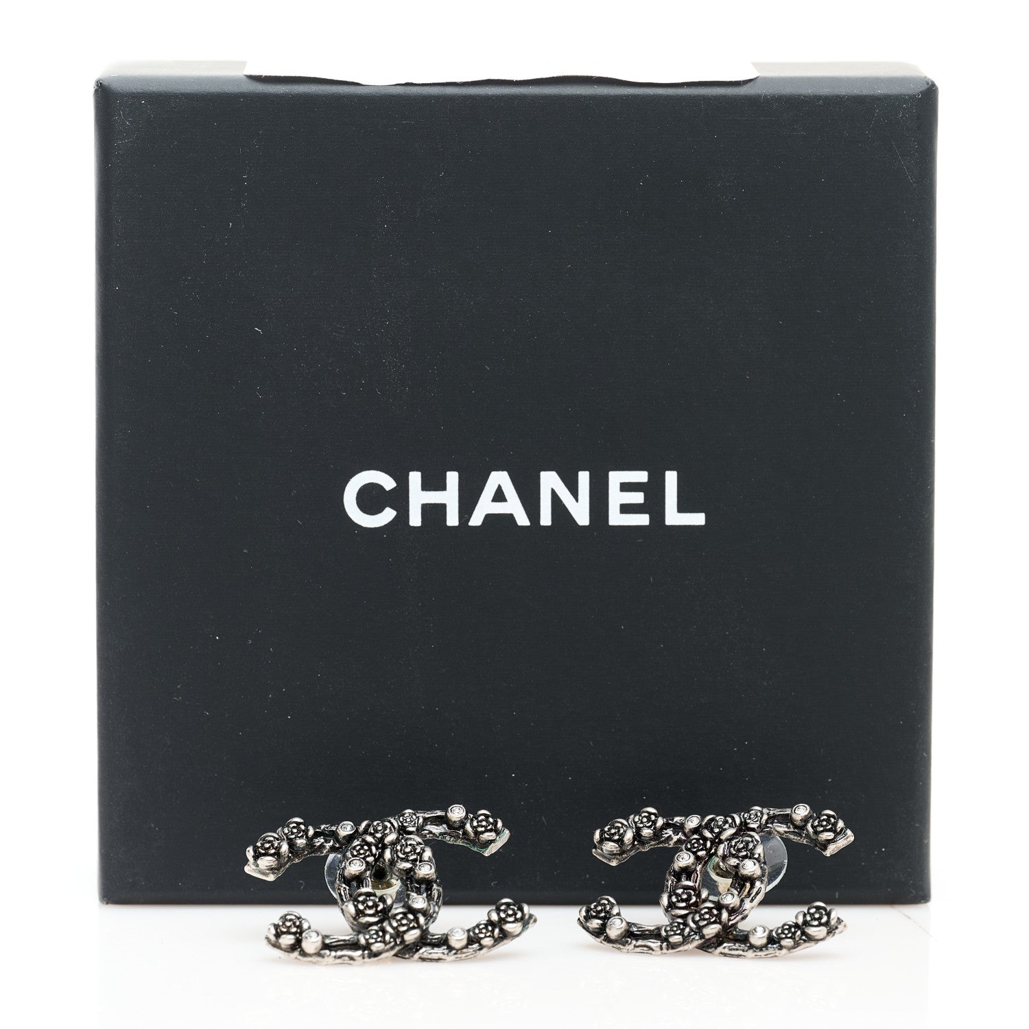 Crystal CC Camellia Earrings Ruthenium