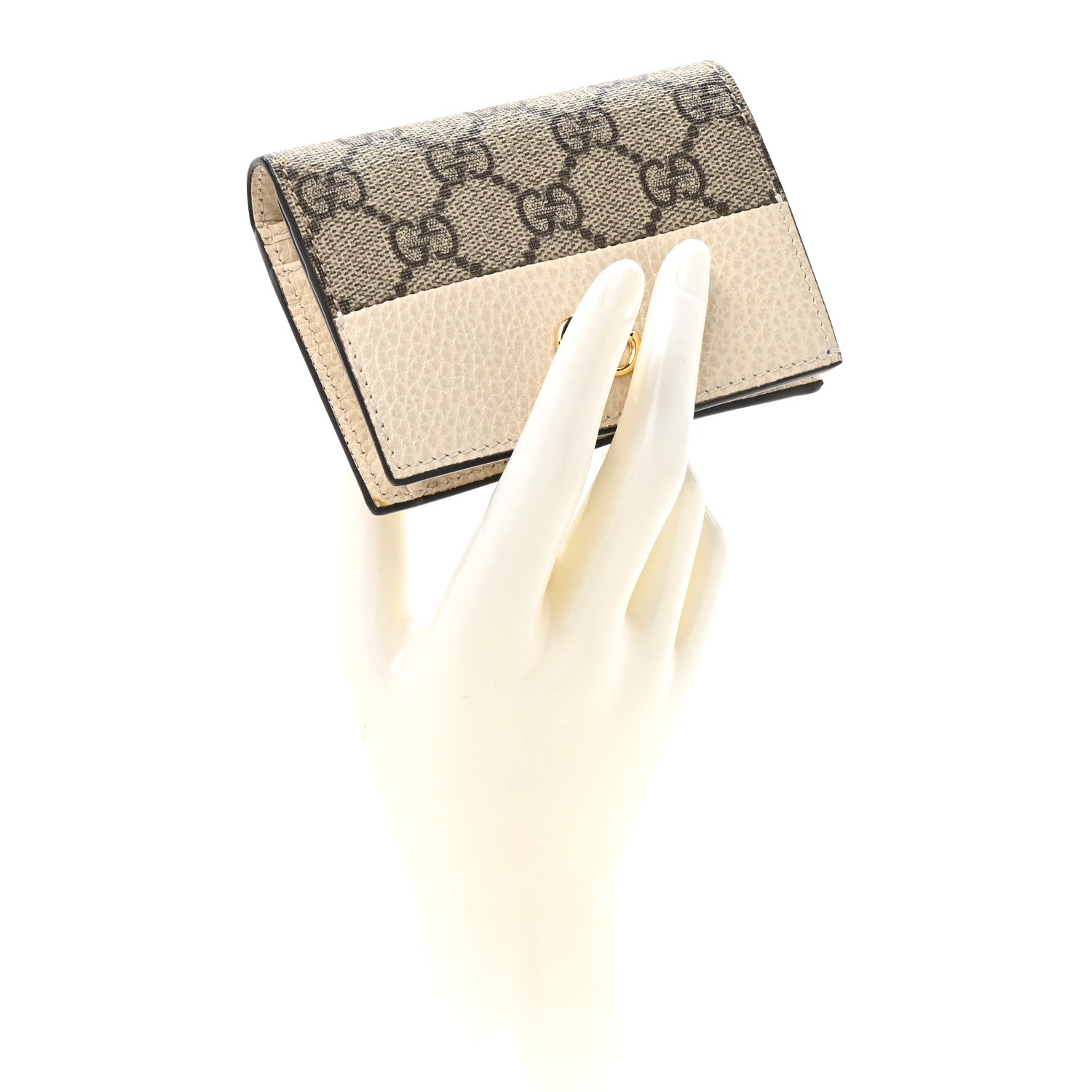 Dollar Calfskin GG Supreme Monogram GG Marmont Card Case Mystic White Beige Ebony