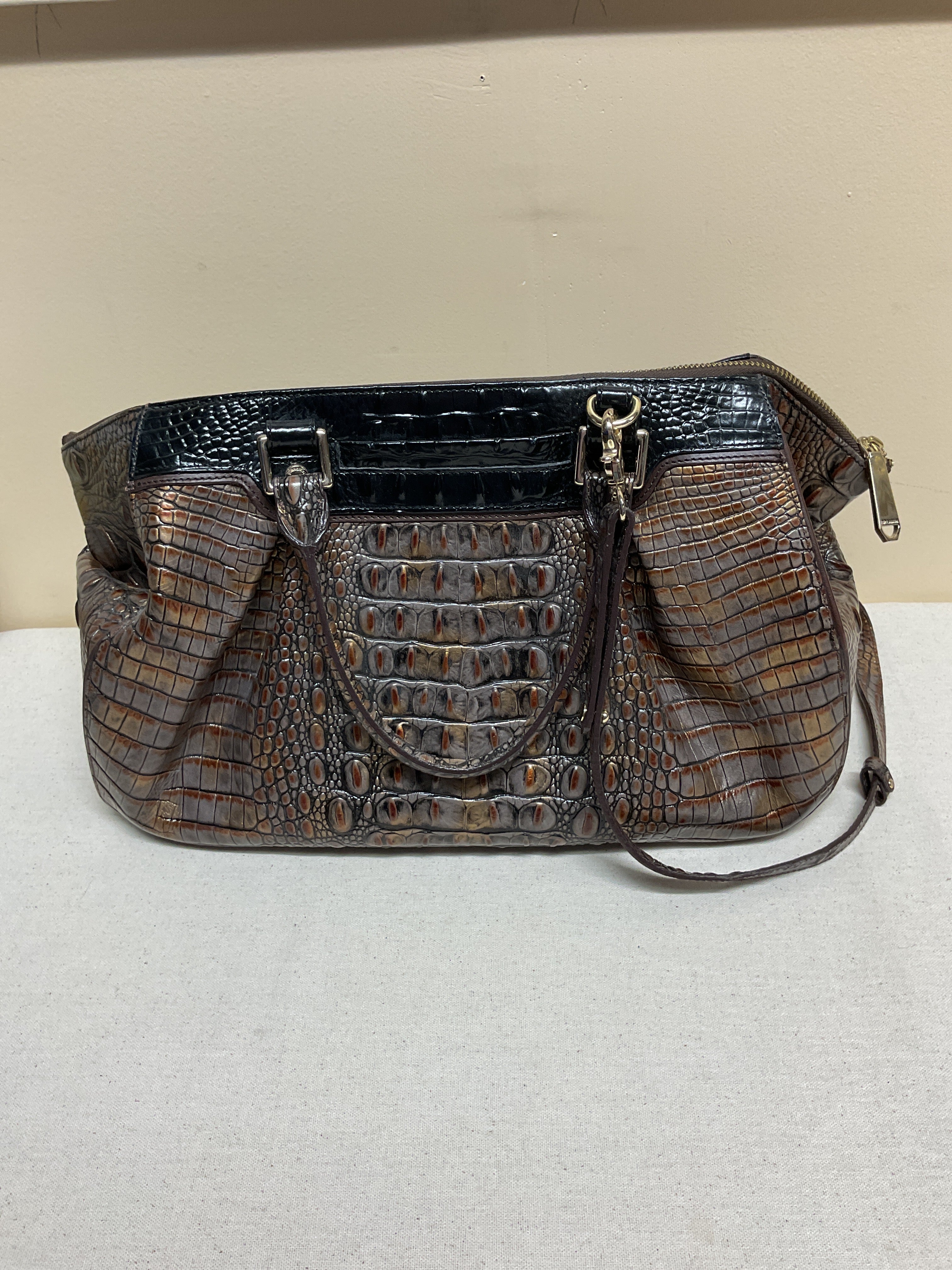 Handbag Designer By Brahmin In Brown & Grey, Size:Large