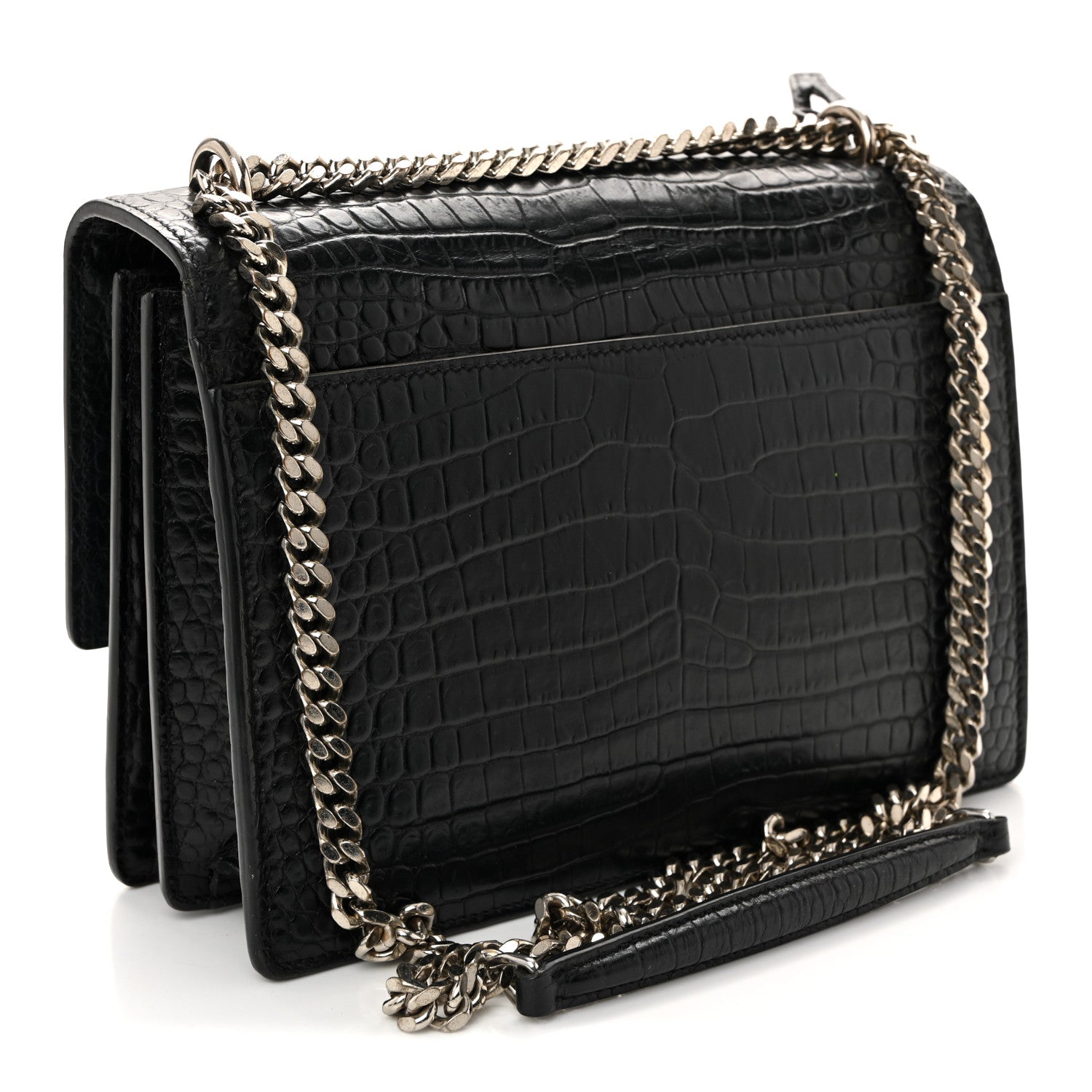 Calfskin Crocodile Embossed Medium Monogram Sunset Black