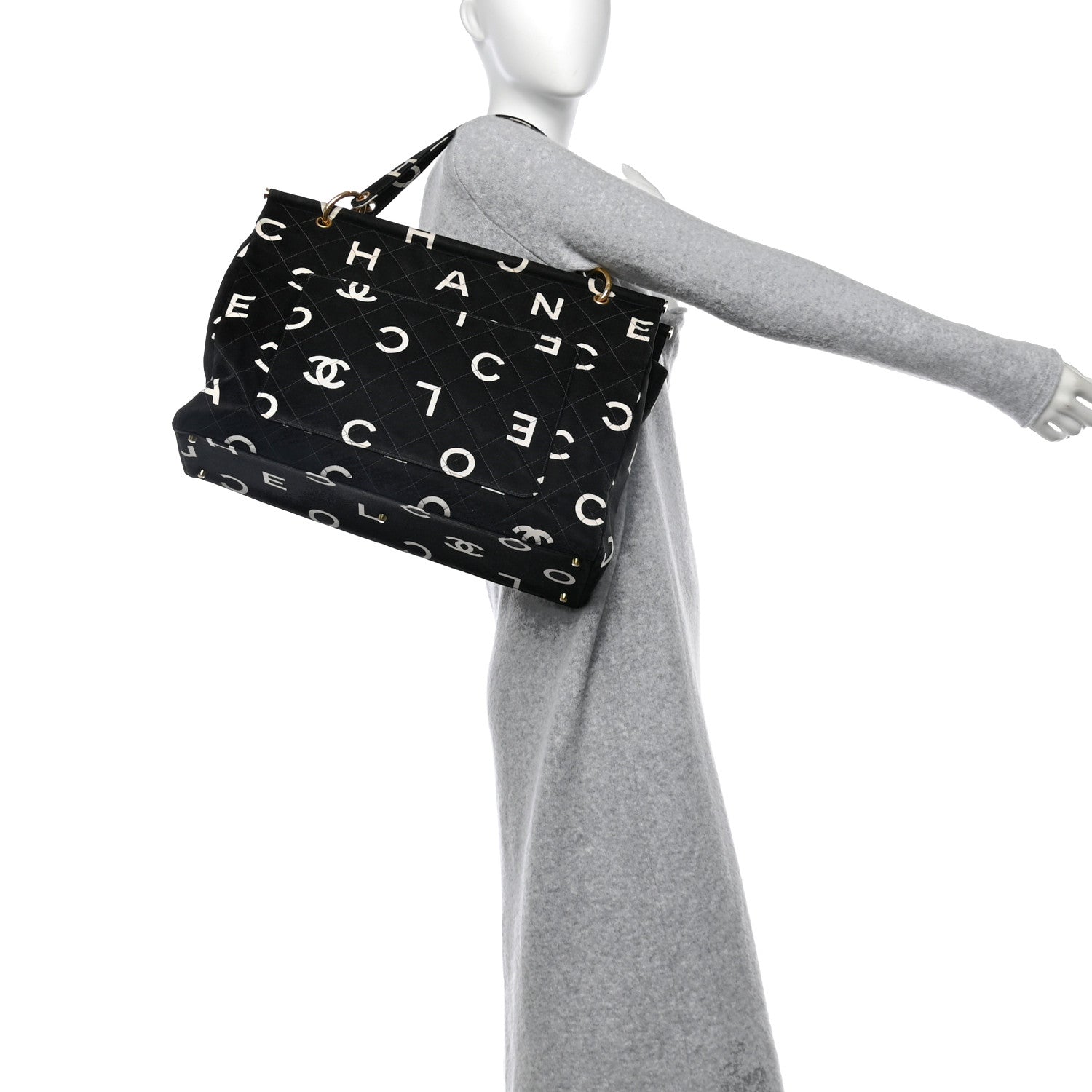 Canvas Printed Quilted Logo Tote Black White