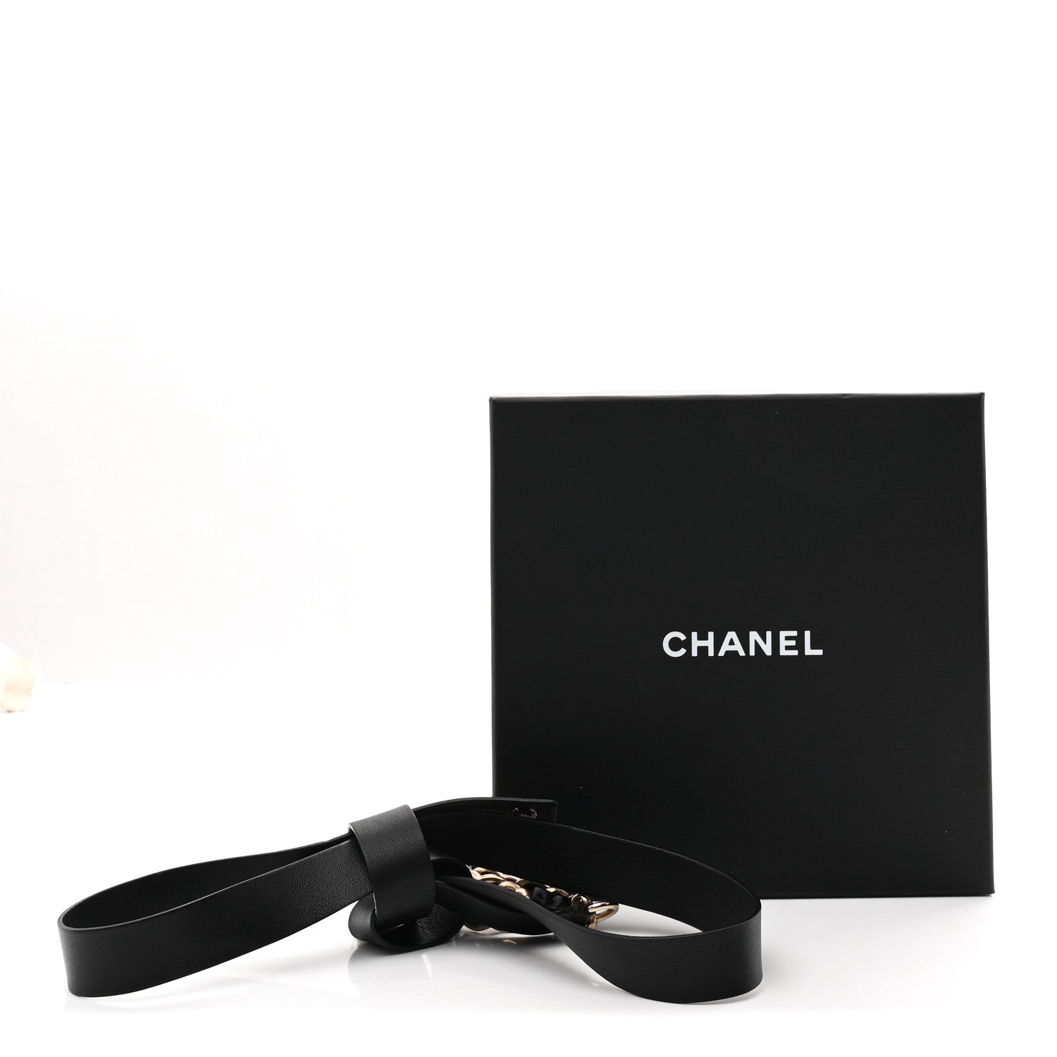 Lambskin Chain CC Bow Belt L Black